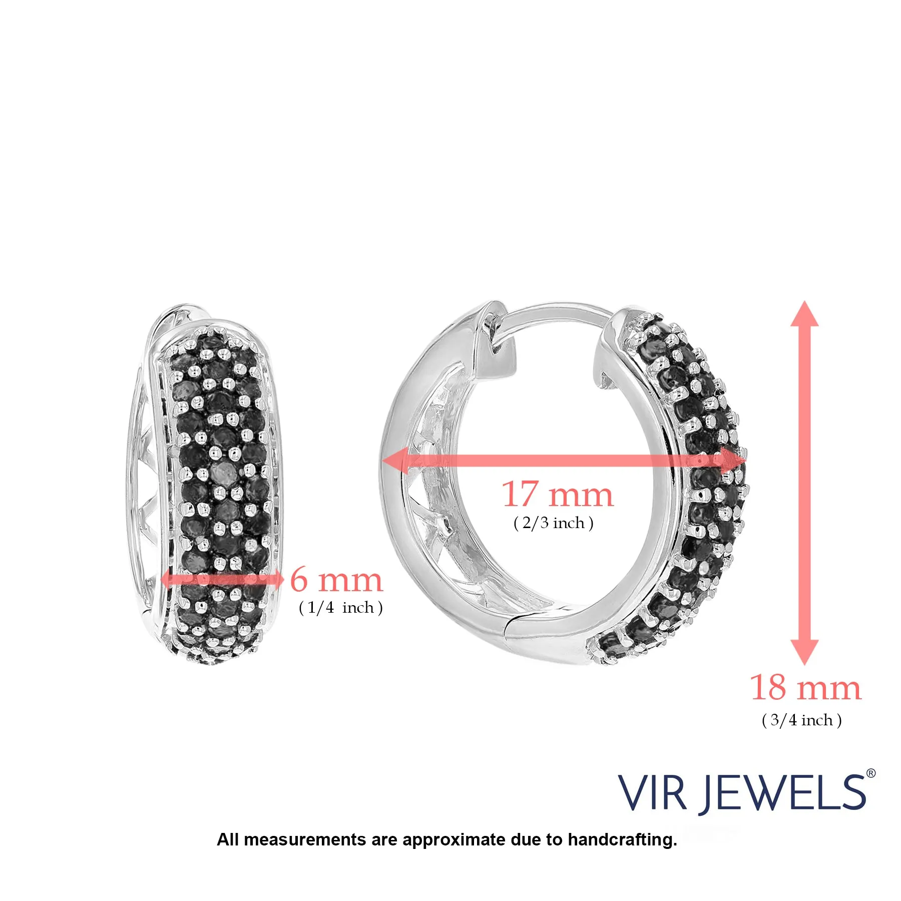 1 cttw Three Row Black Diamond Hoop Earrings in Sterling Silver
