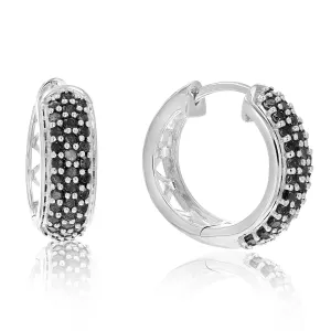 1 cttw Three Row Black Diamond Hoop Earrings in Sterling Silver
