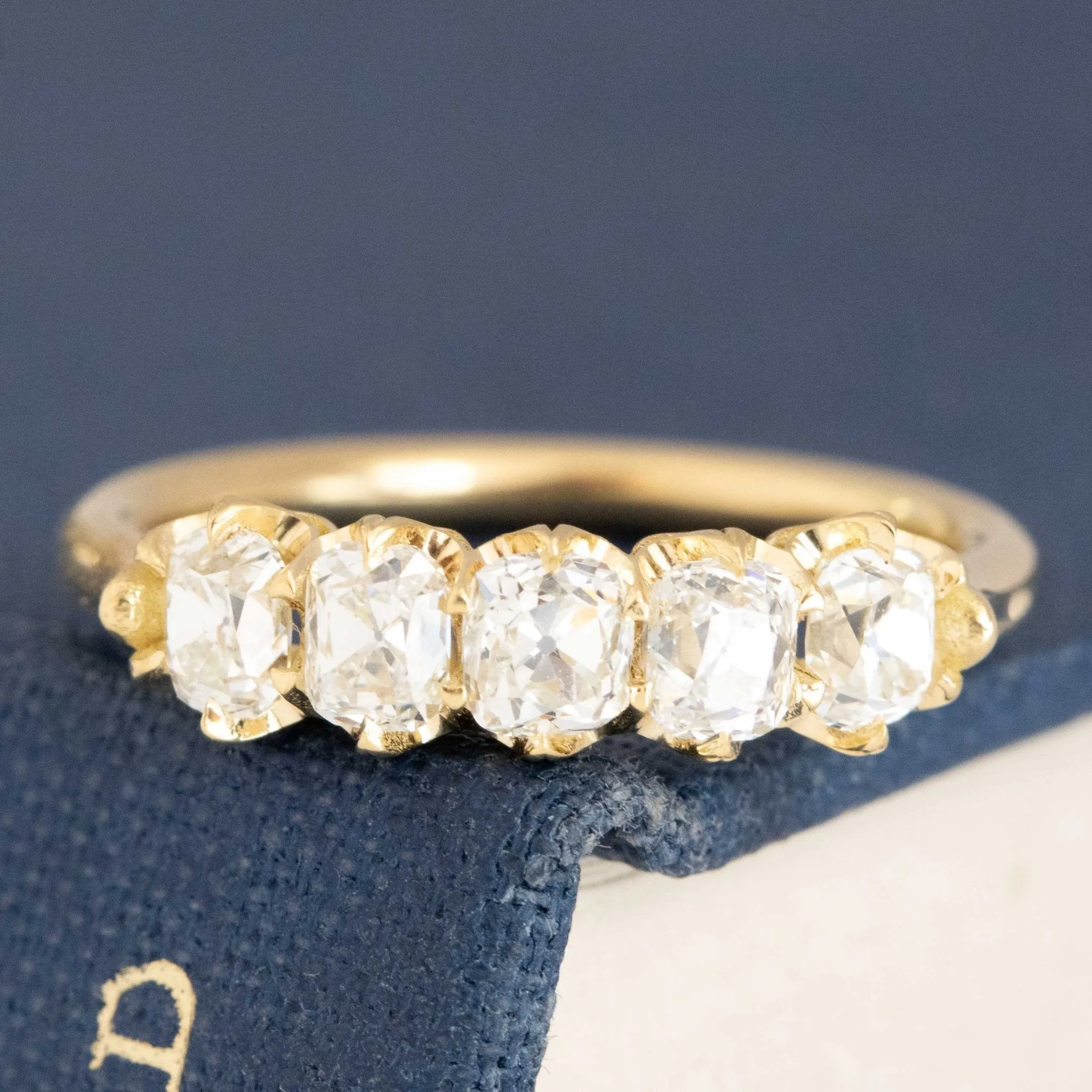 1.00ctw Old Mine Cut Diamond 5-Stone Half-Hoop Band