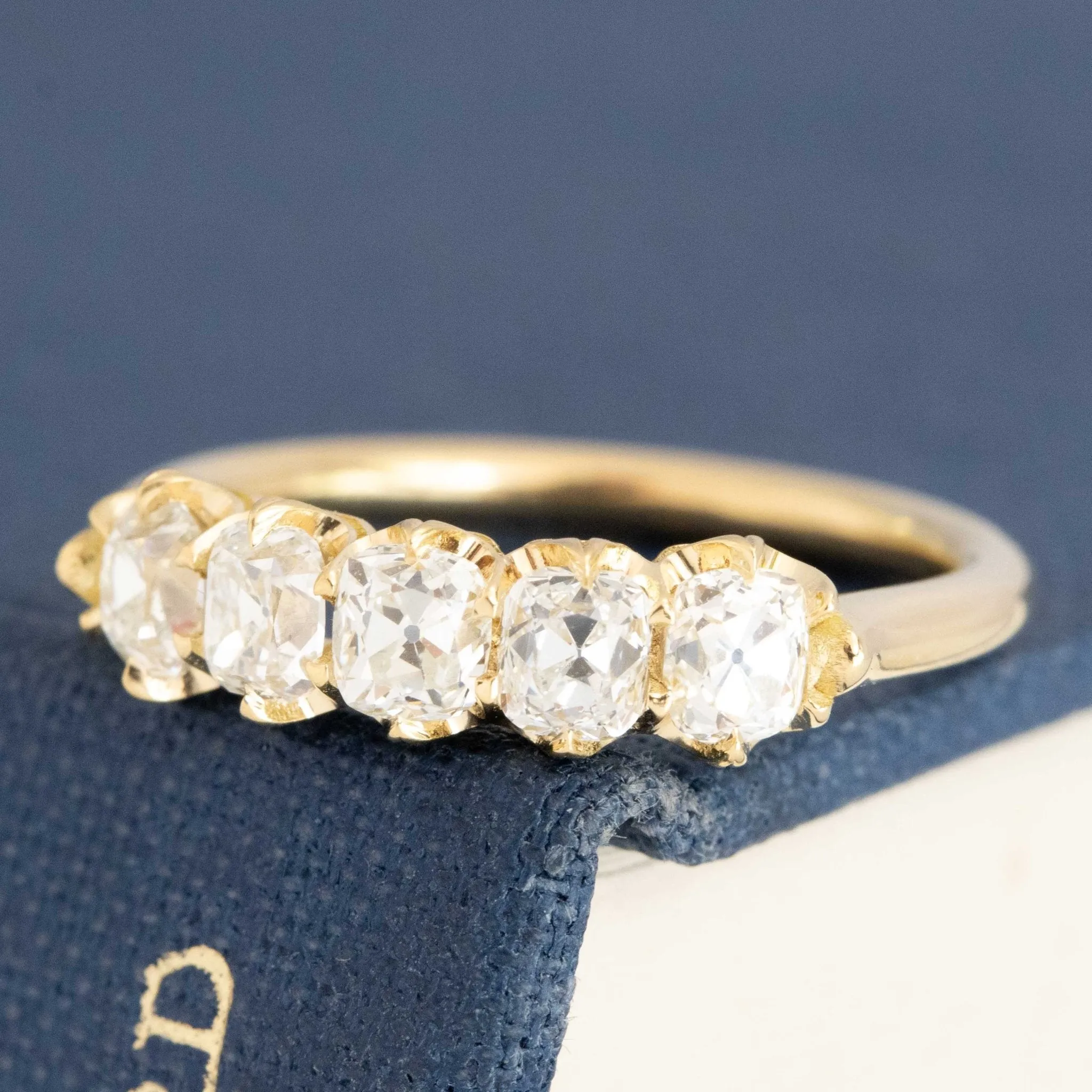 1.00ctw Old Mine Cut Diamond 5-Stone Half-Hoop Band