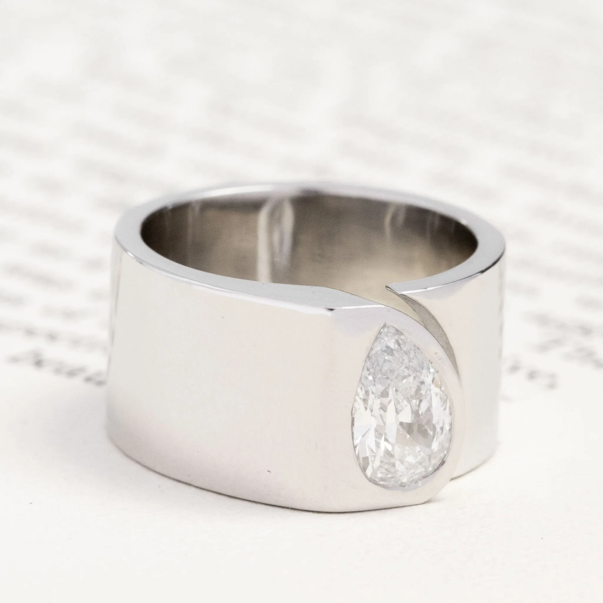 1.01ct Pear Cut Diamond Open Cigar Band, GIA E