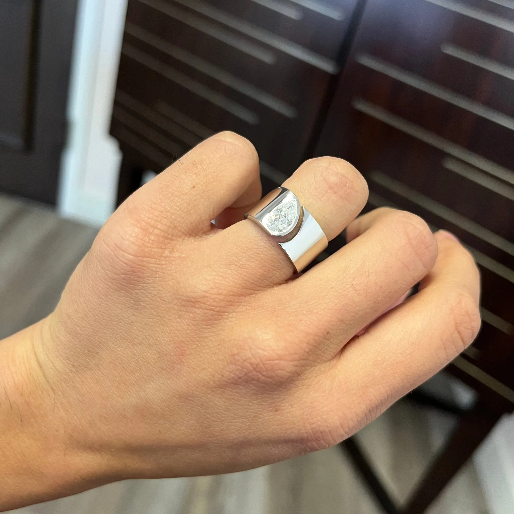 1.01ct Pear Cut Diamond Open Cigar Band, GIA E