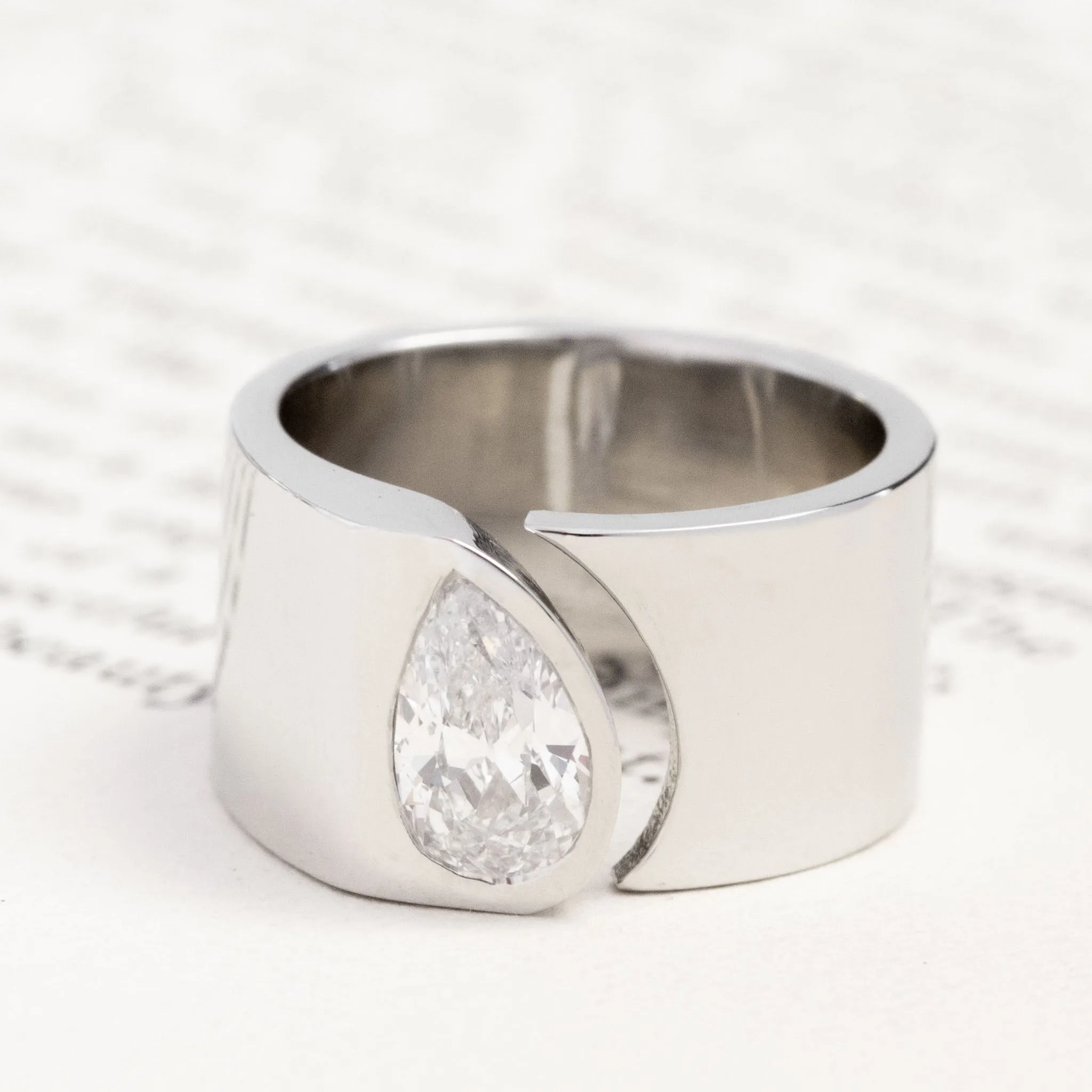 1.01ct Pear Cut Diamond Open Cigar Band, GIA E