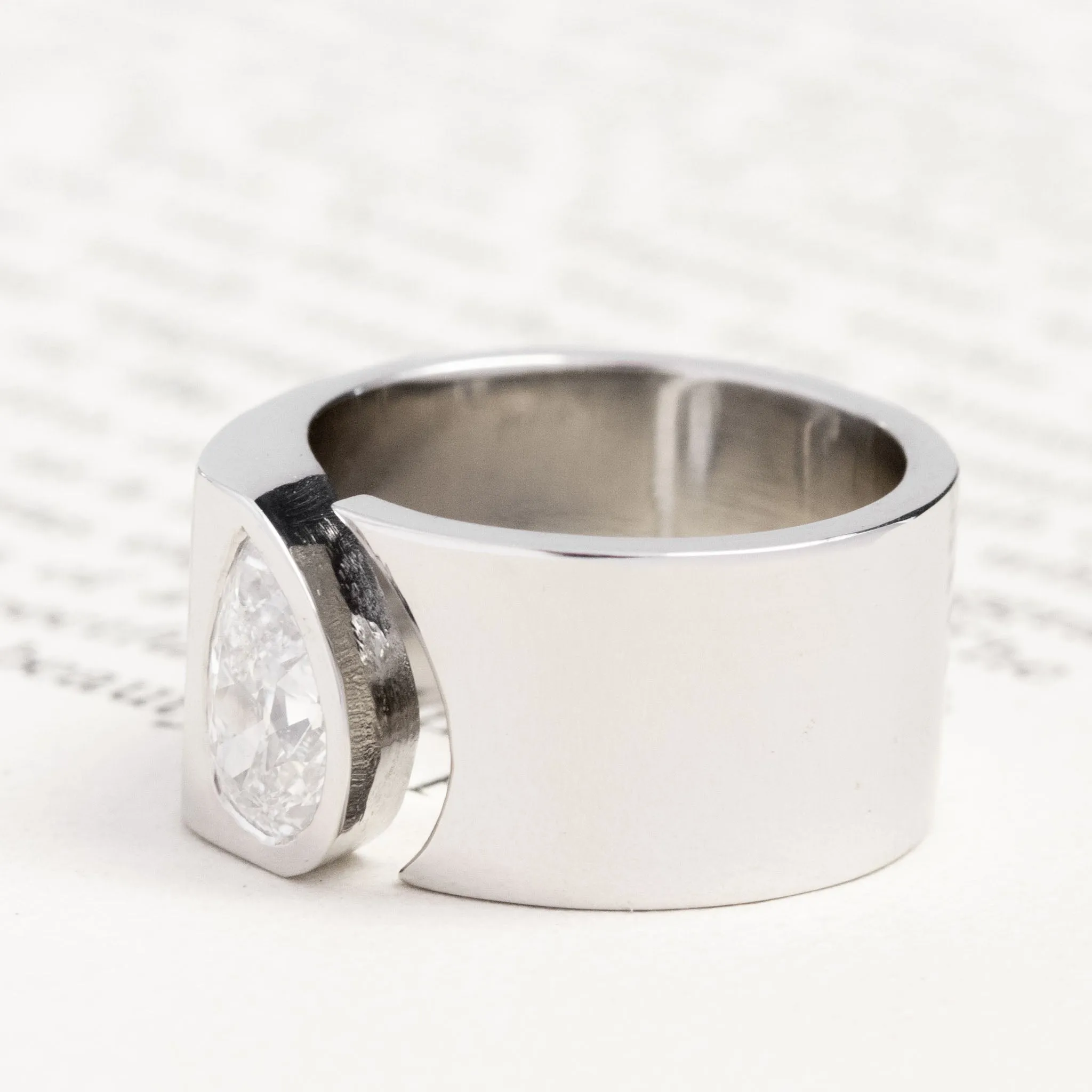 1.01ct Pear Cut Diamond Open Cigar Band, GIA E