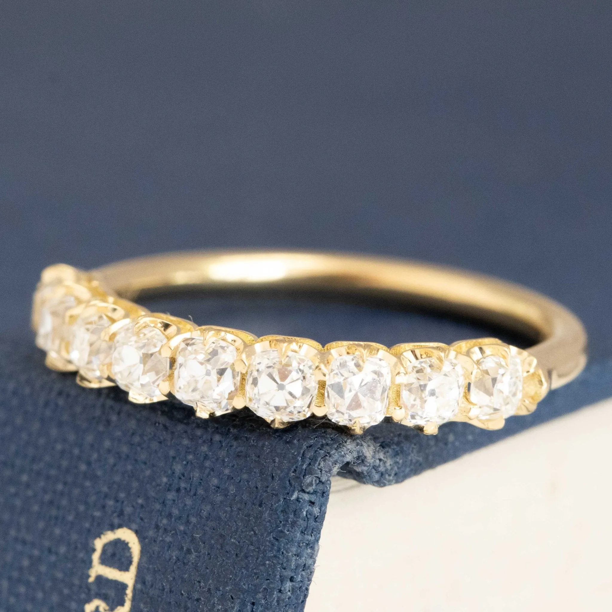 1.01ctw Old Mine Cut Diamond Half-Hoop 9-Stone Band