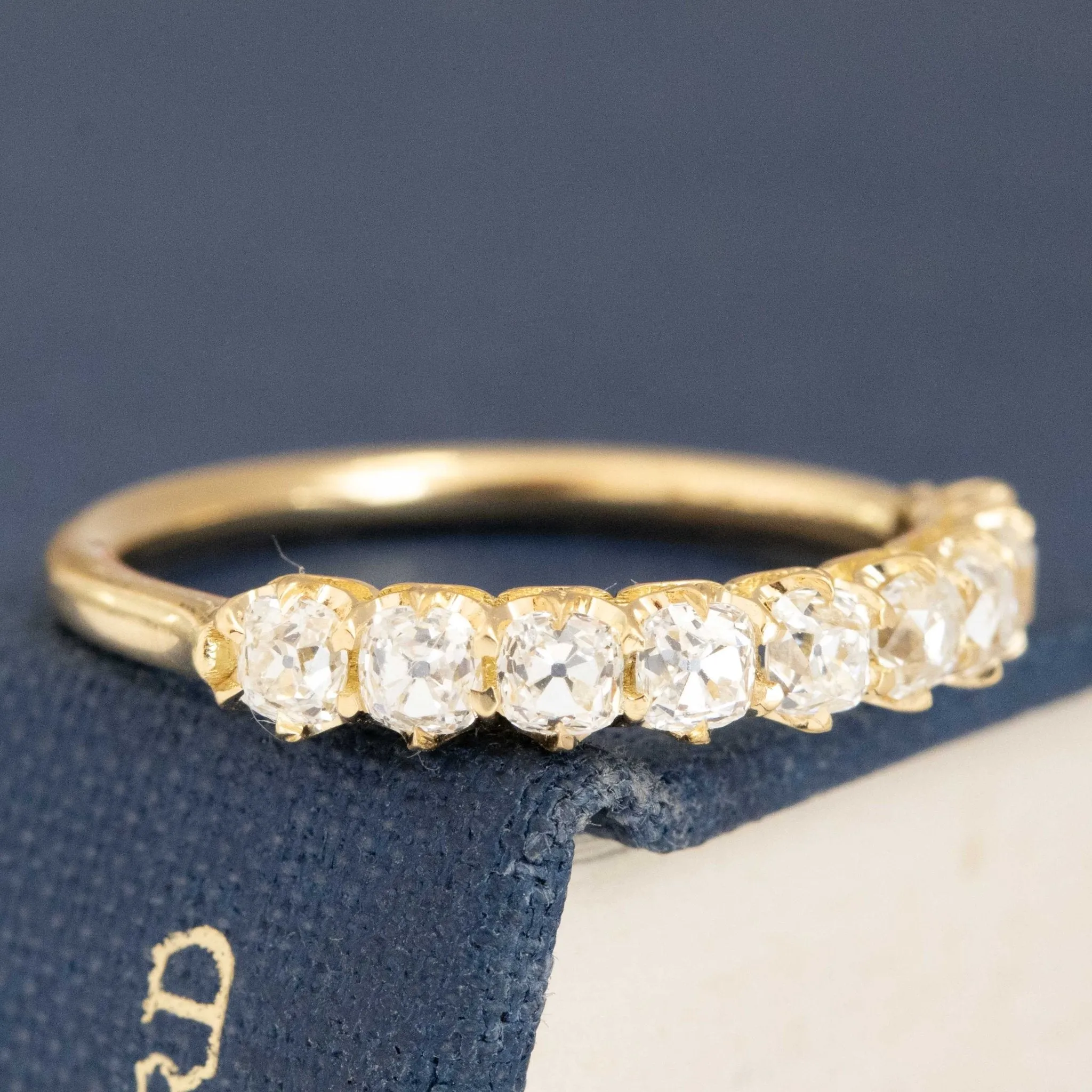 1.01ctw Old Mine Cut Diamond Half-Hoop 9-Stone Band