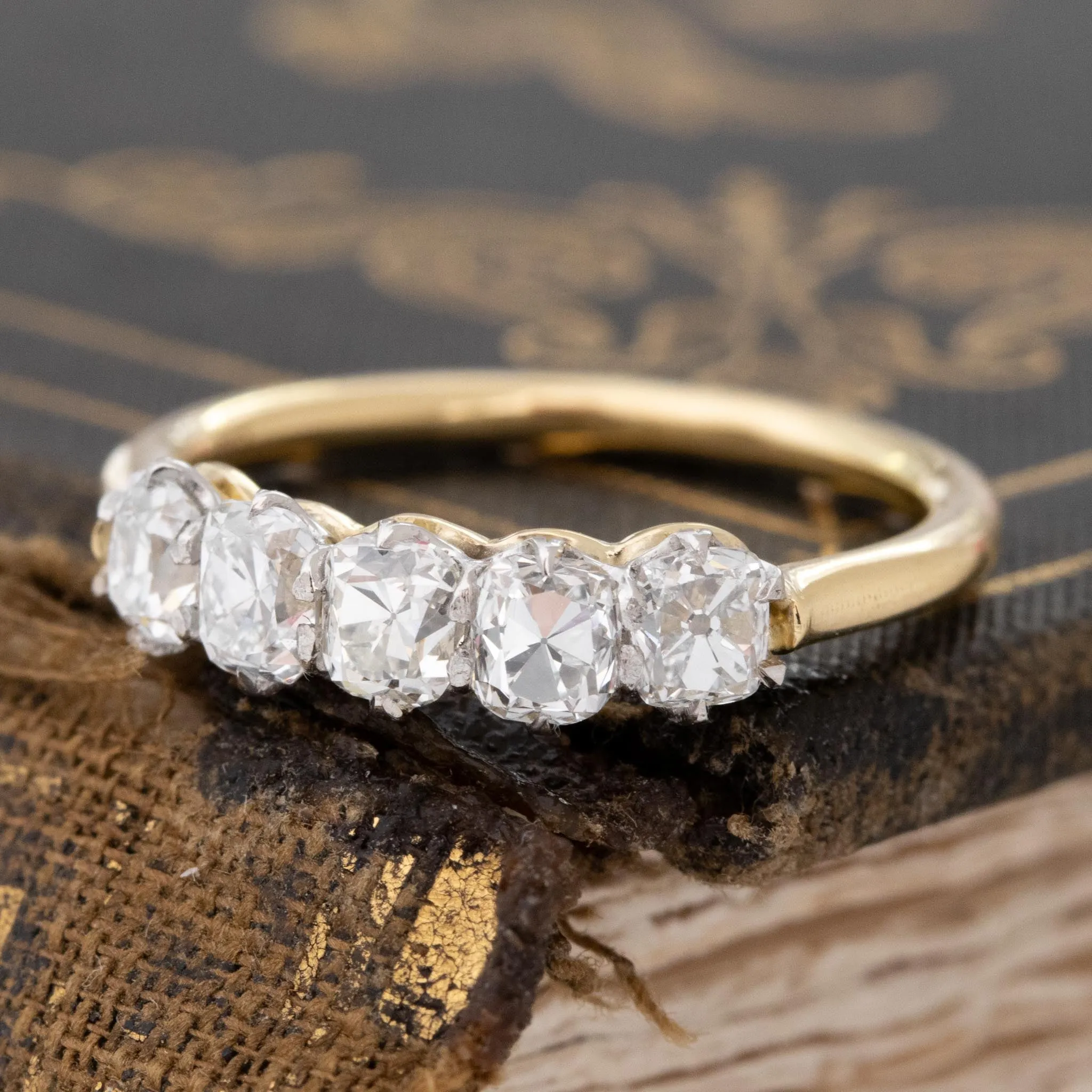 1.02ctw Old Mine Cut Diamond 5-Stone Band