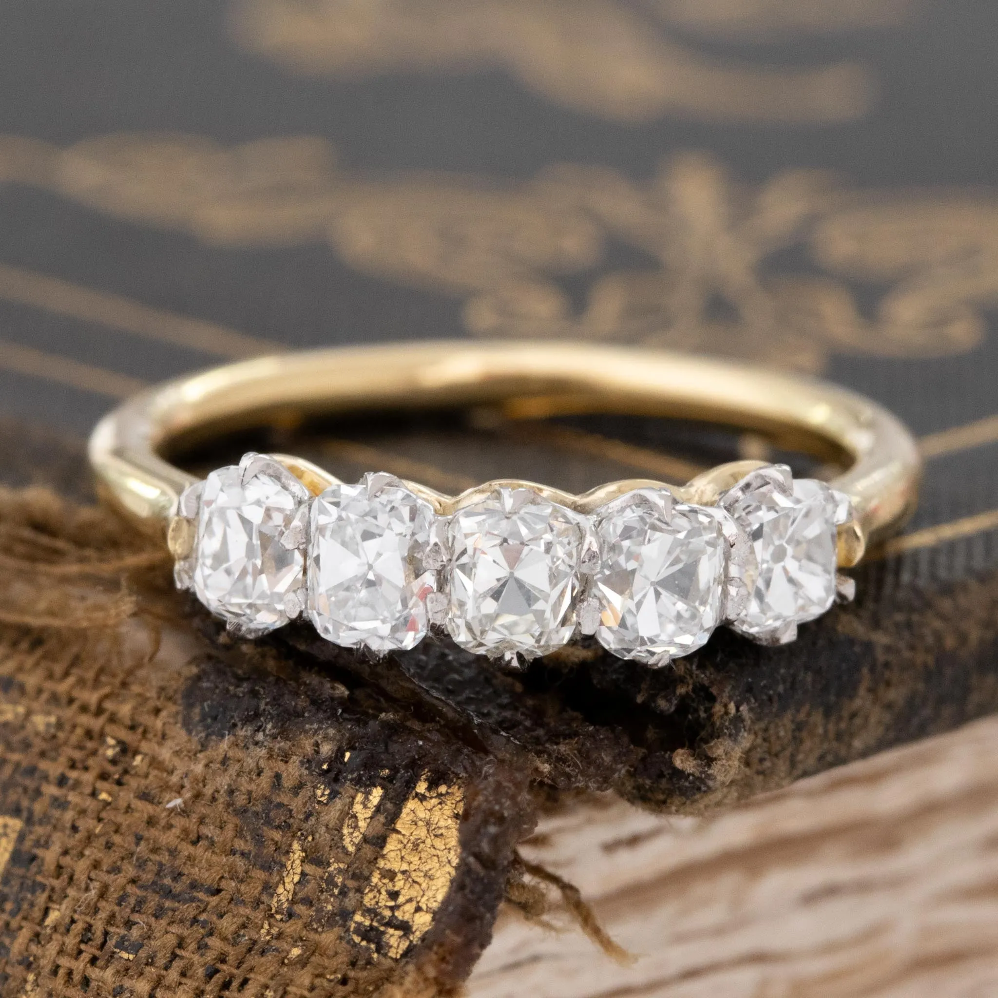1.02ctw Old Mine Cut Diamond 5-Stone Band