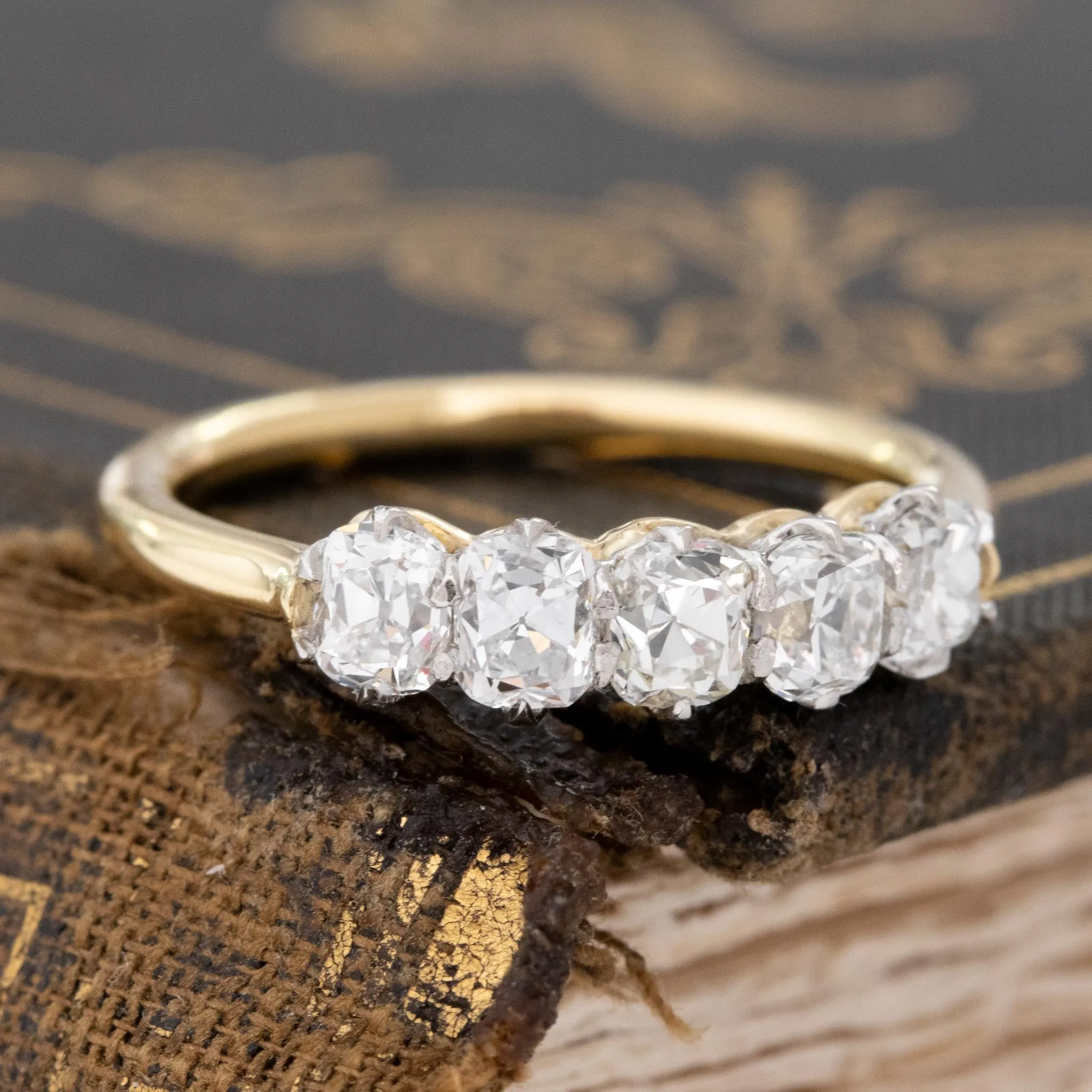 1.02ctw Old Mine Cut Diamond 5-Stone Band