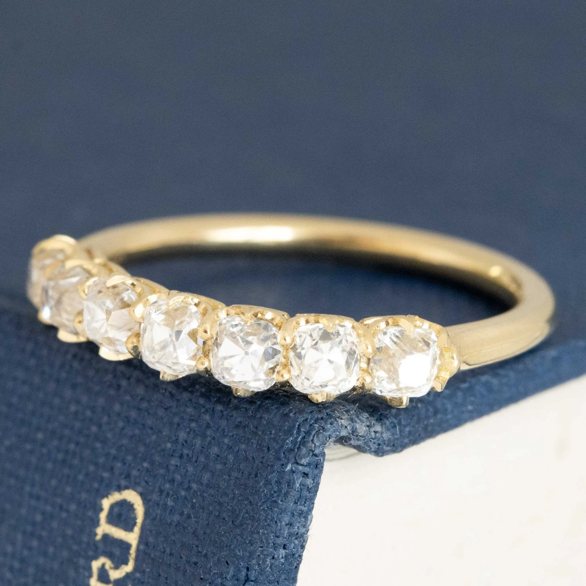 1.03ctw Petite Old Mine Cut Diamond 7-Stone Half-Hoop Band