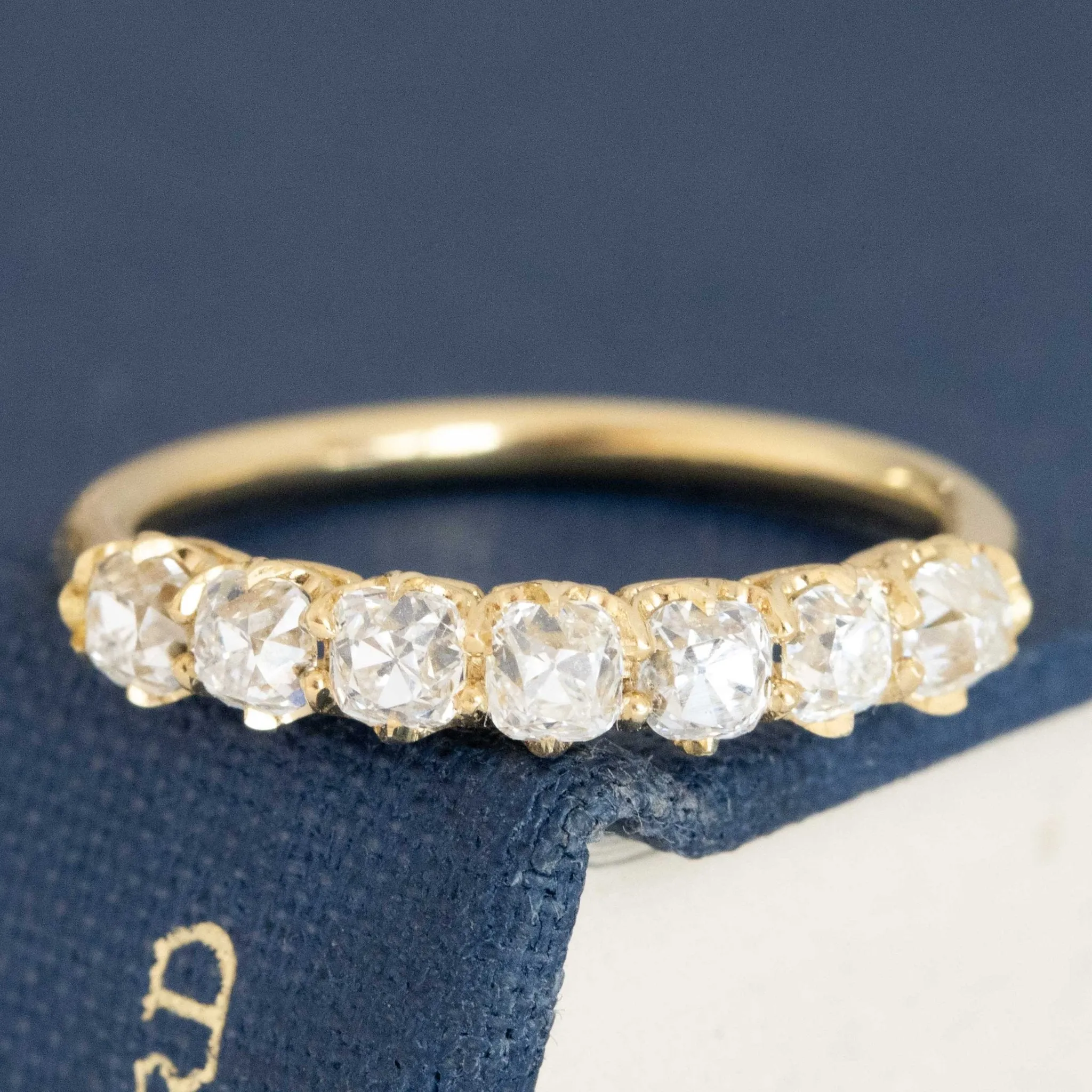 1.03ctw Petite Old Mine Cut Diamond 7-Stone Half-Hoop Band