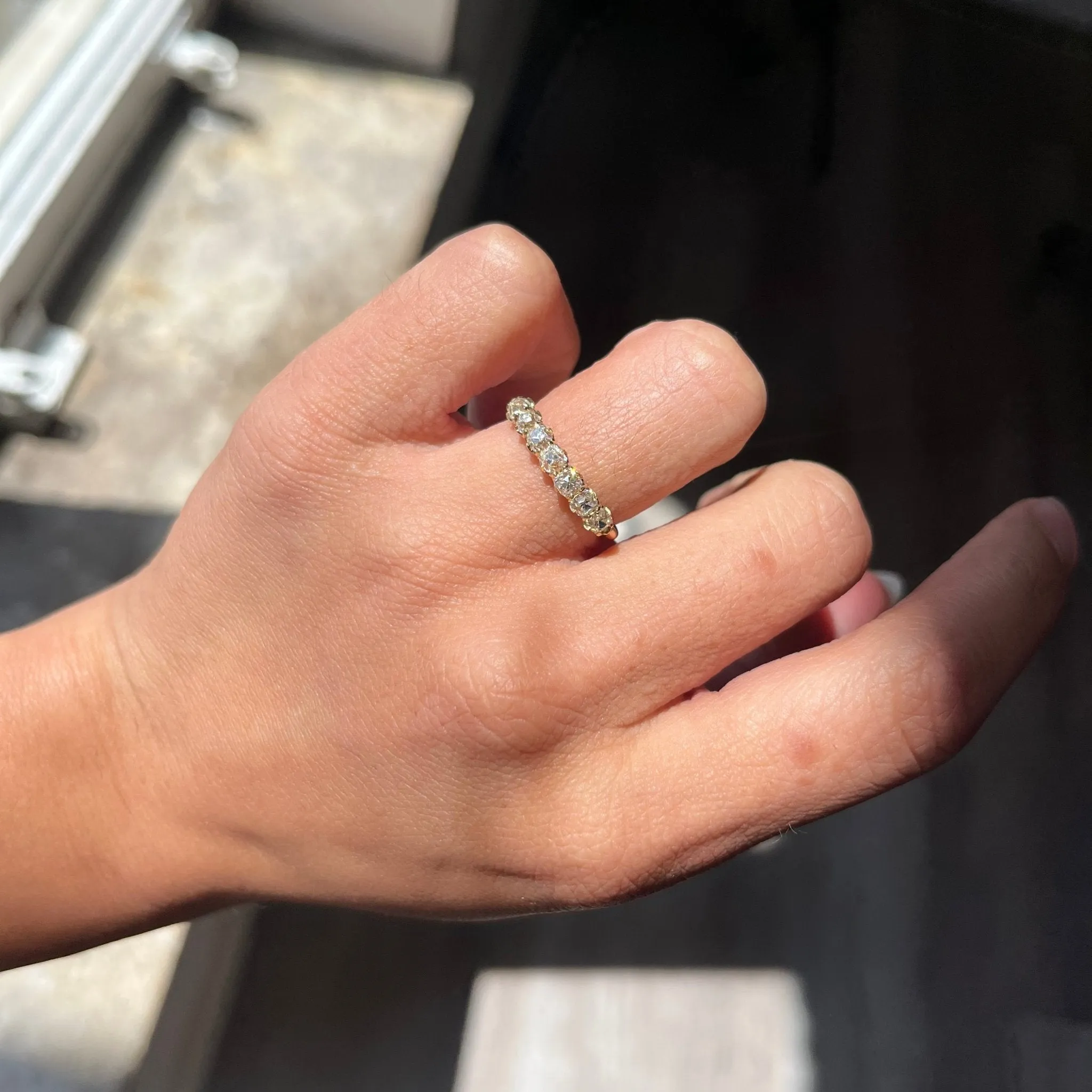 1.03ctw Petite Old Mine Cut Diamond 7-Stone Half-Hoop Band