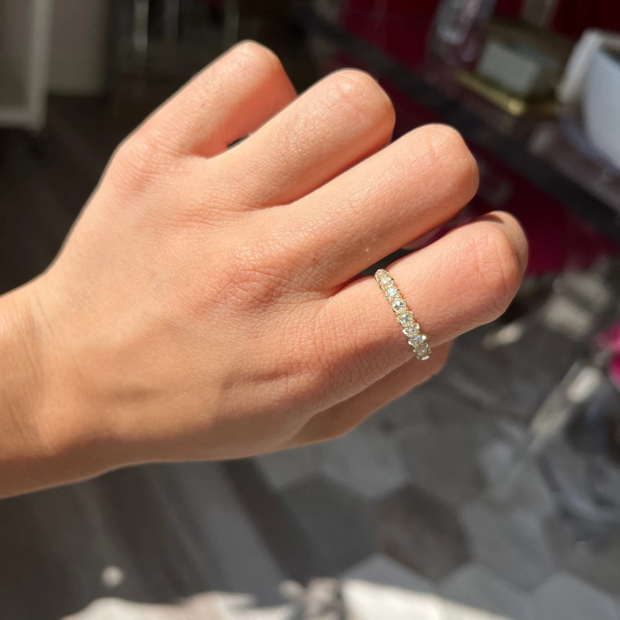 1.04ctw Old Mine Cut Diamond Half-Hoop Band