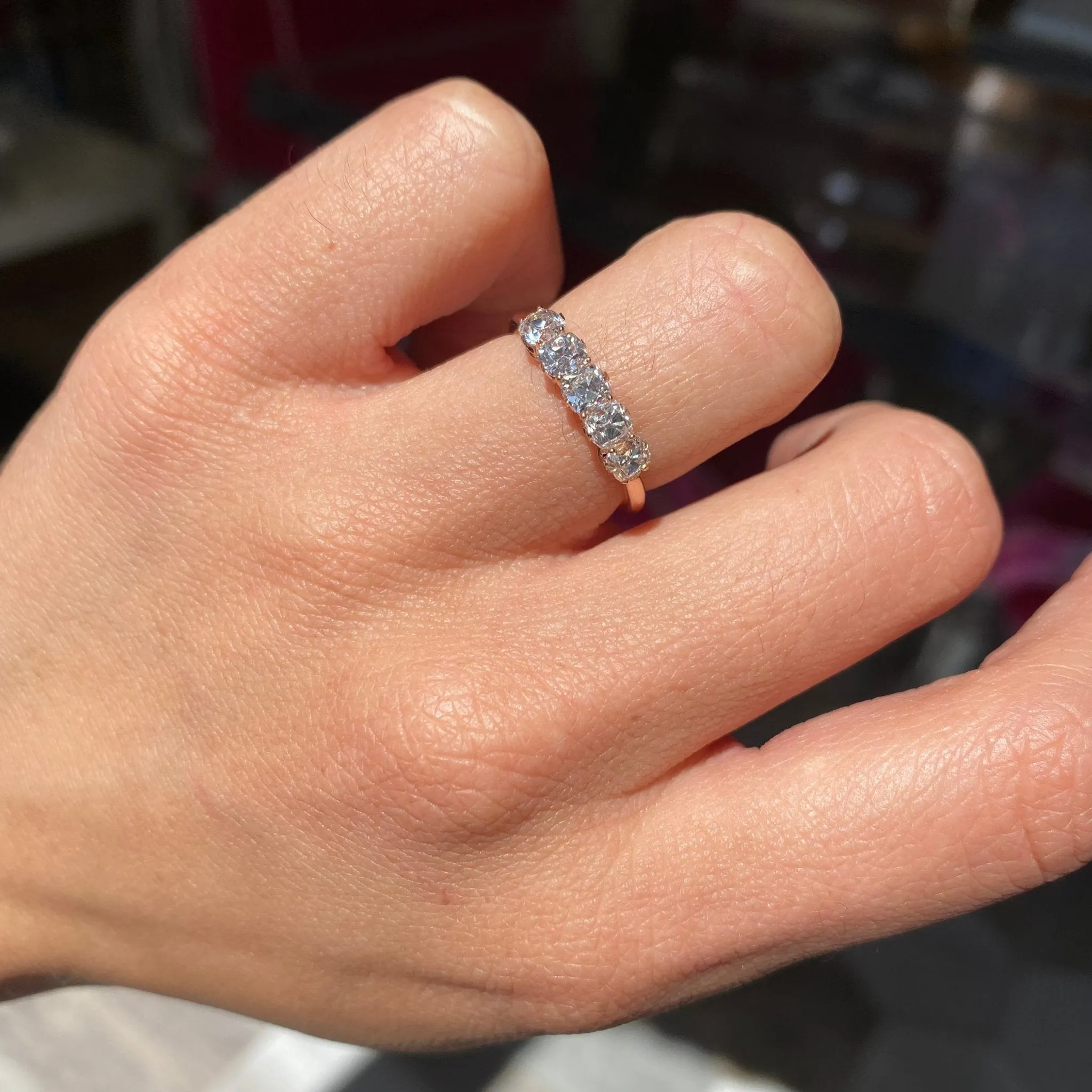1.08ctw Old Mine Cut Diamond 5-Stone Band
