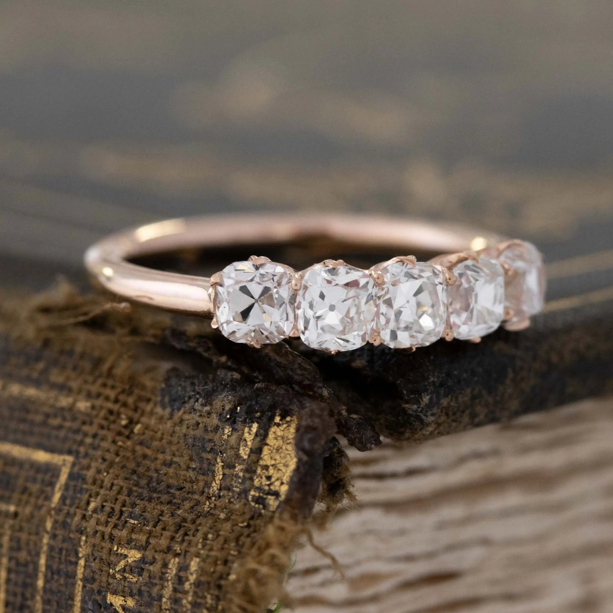 1.08ctw Old Mine Cut Diamond 5-Stone Band
