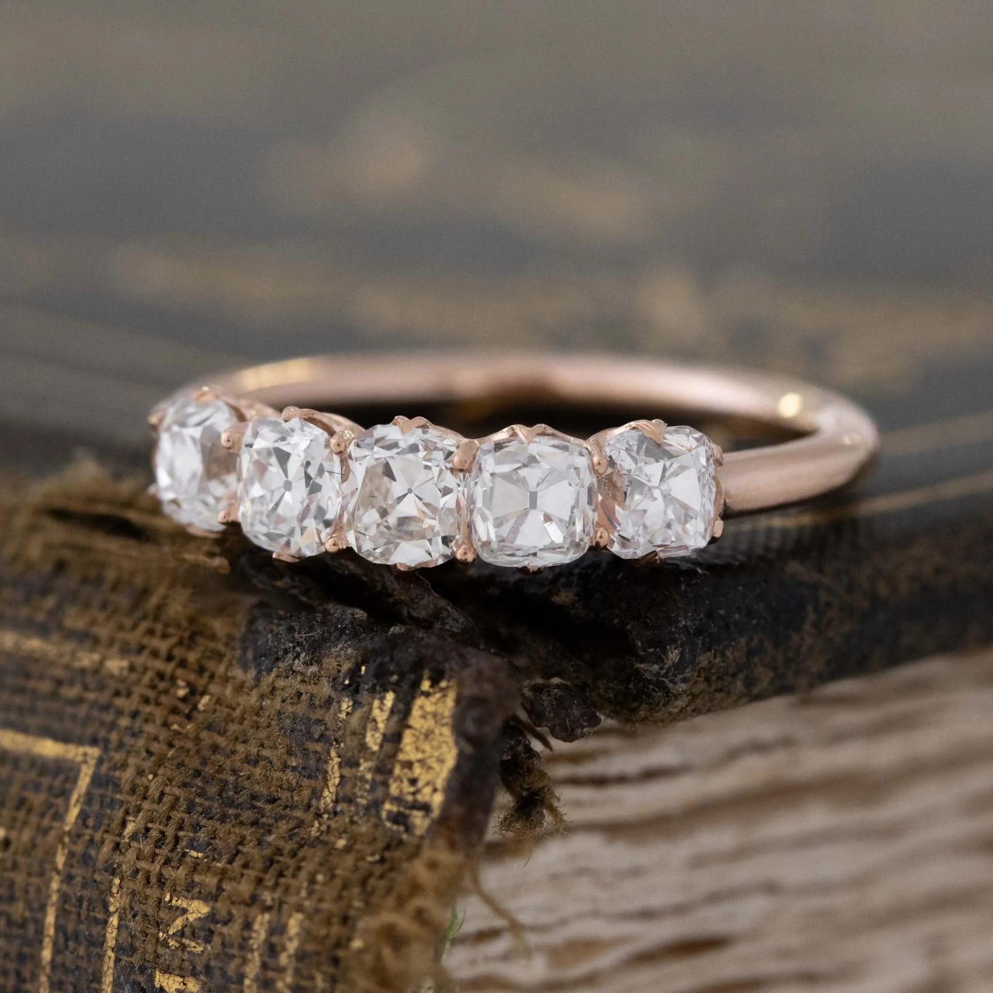 1.08ctw Old Mine Cut Diamond 5-Stone Band