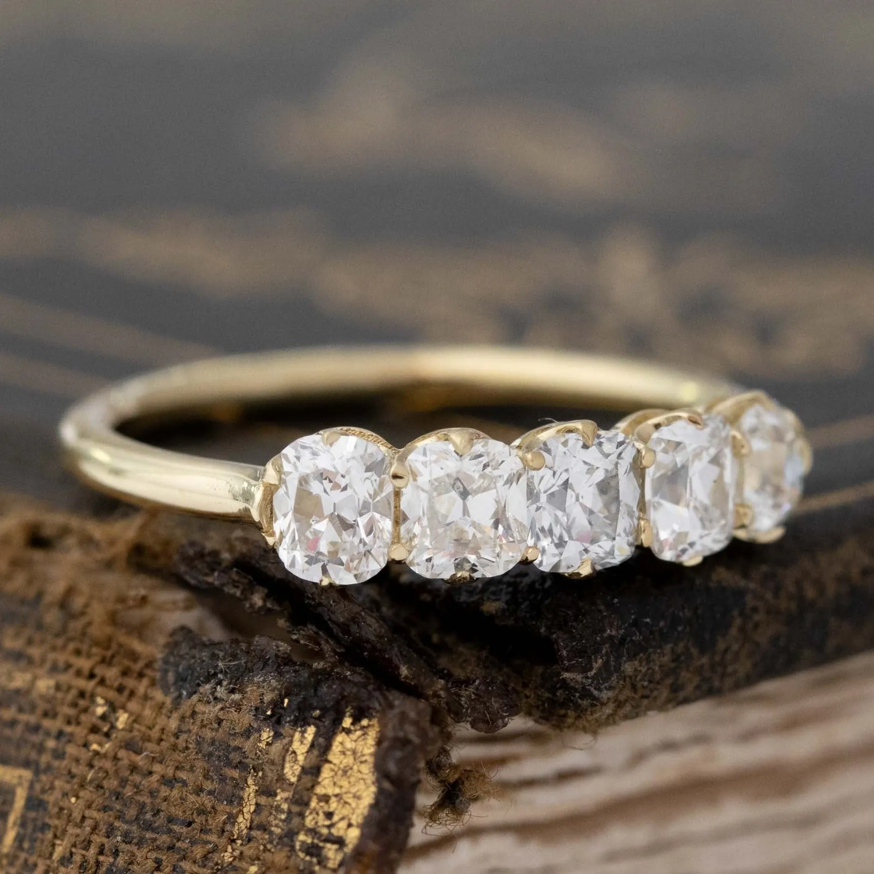 1.10ctw Old Mine Cut Diamond 5-Stone Band