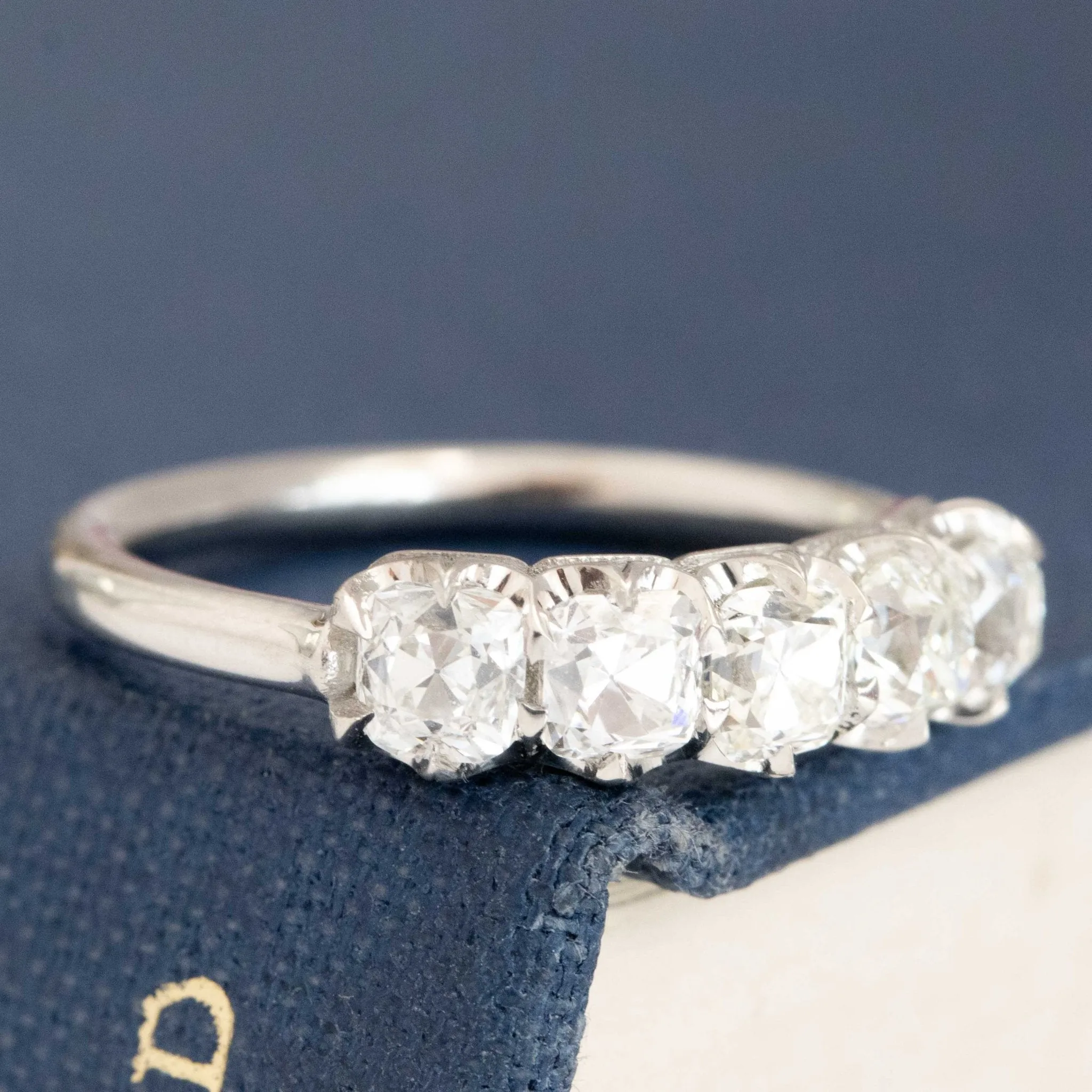 1.11ctw Old Mine Cut Diamond 5-Stone Half-Hoop Band