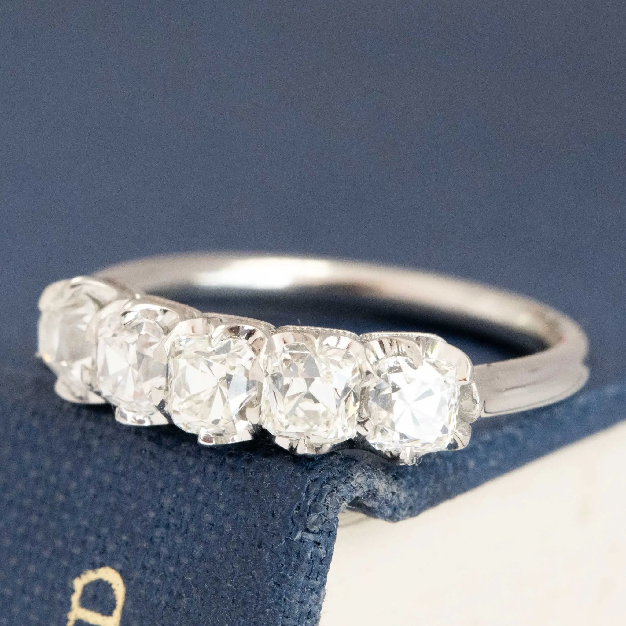 1.11ctw Old Mine Cut Diamond 5-Stone Half-Hoop Band