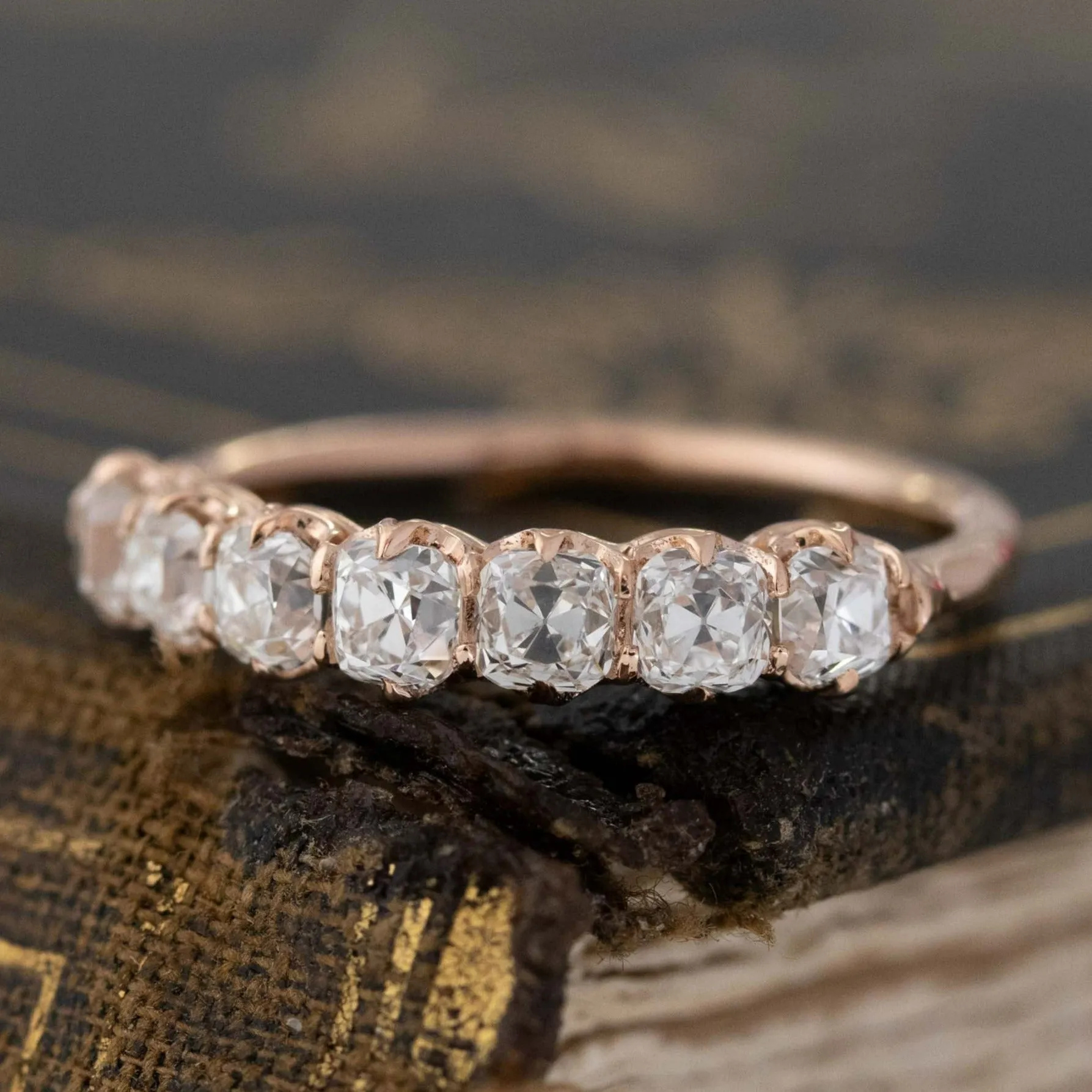 1.11ctw Old Mine Cut Diamond 7-Stone Half-Hoop Band