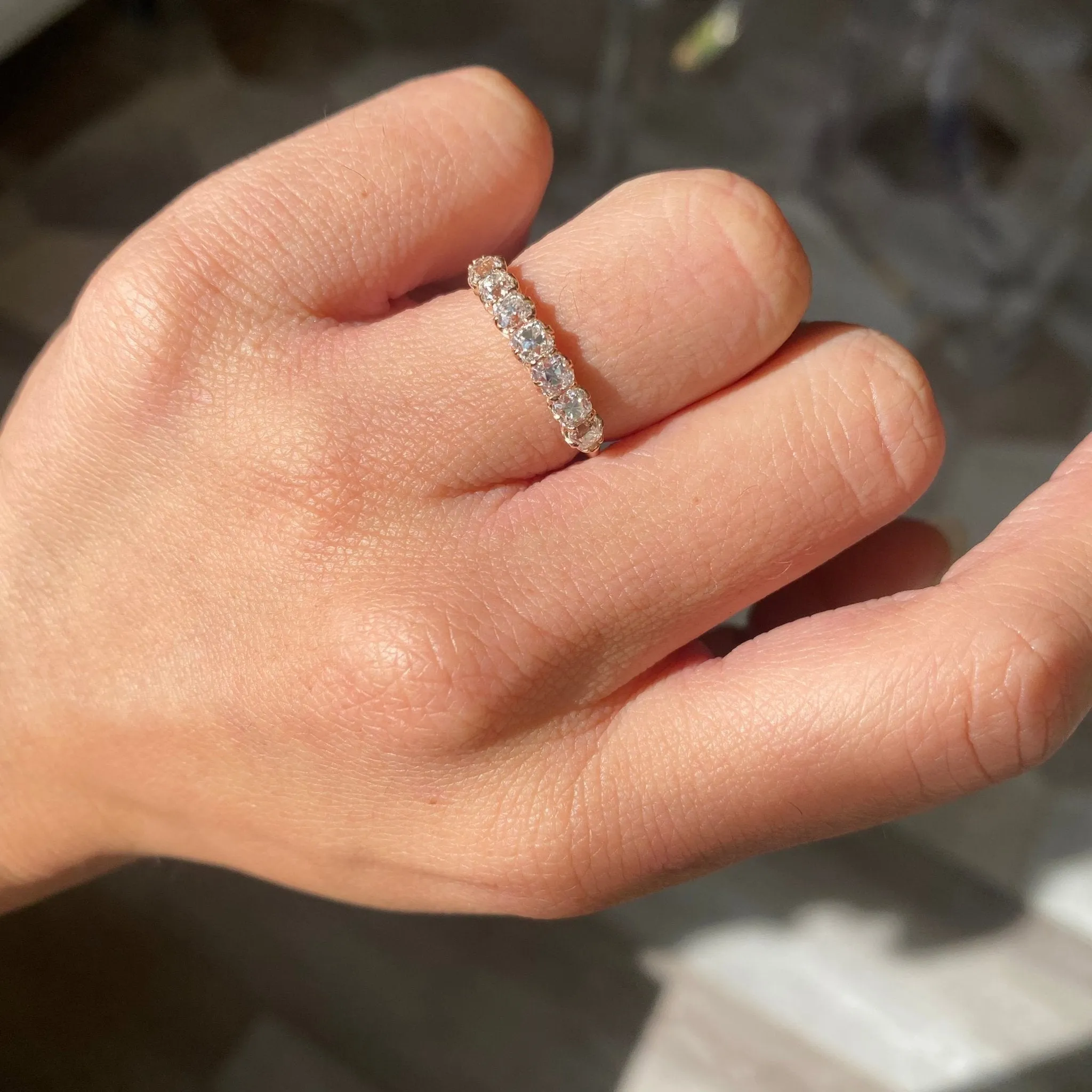 1.11ctw Old Mine Cut Diamond 7-Stone Half-Hoop Band
