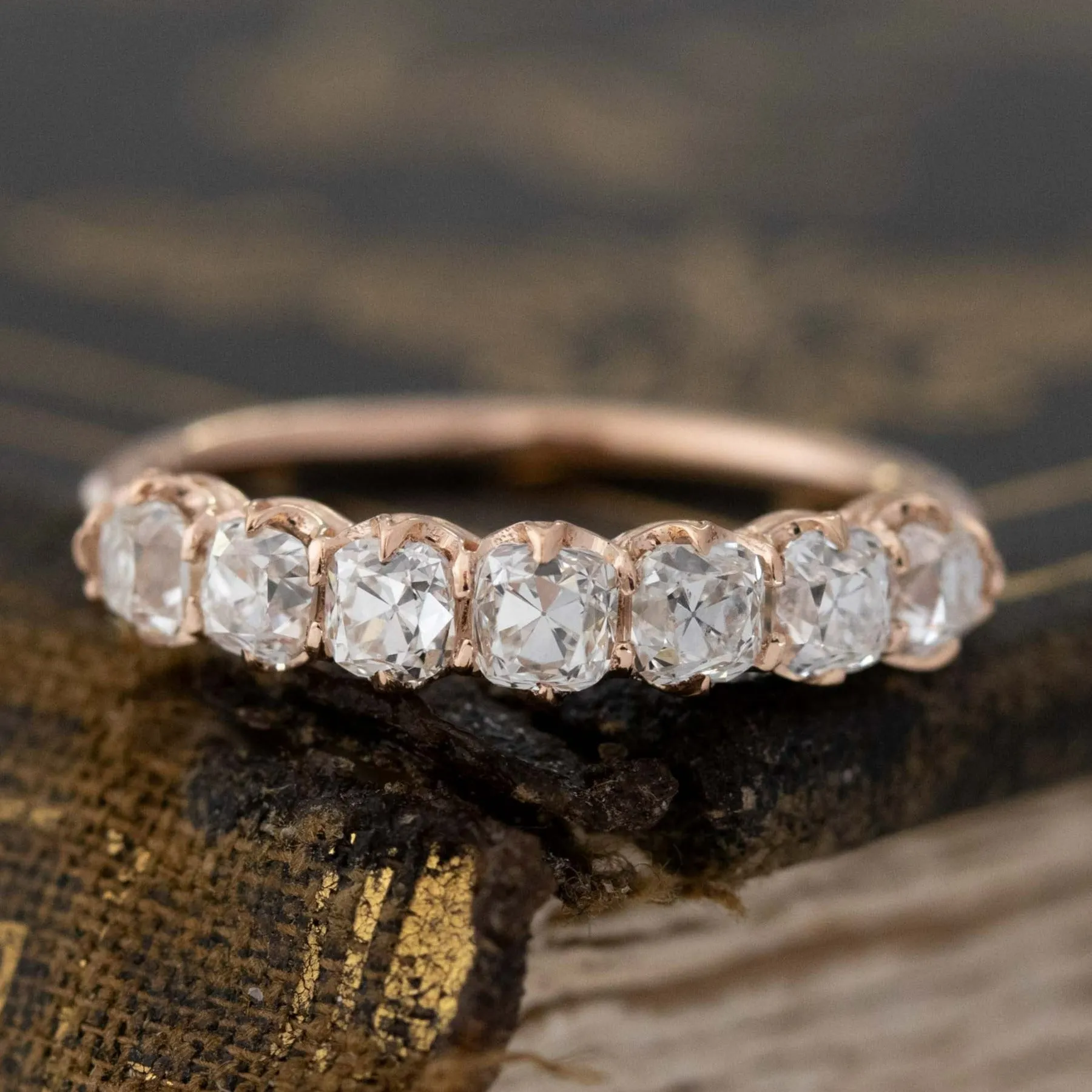 1.11ctw Old Mine Cut Diamond 7-Stone Half-Hoop Band