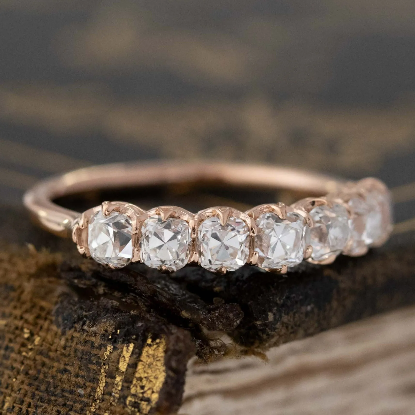 1.11ctw Old Mine Cut Diamond 7-Stone Half-Hoop Band