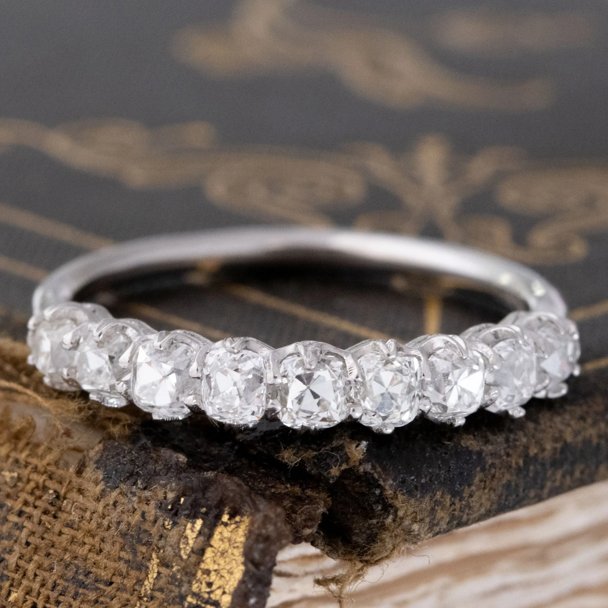 1.15ctw Old Mine Cut Diamond 9-Stone Half-Hoop Band