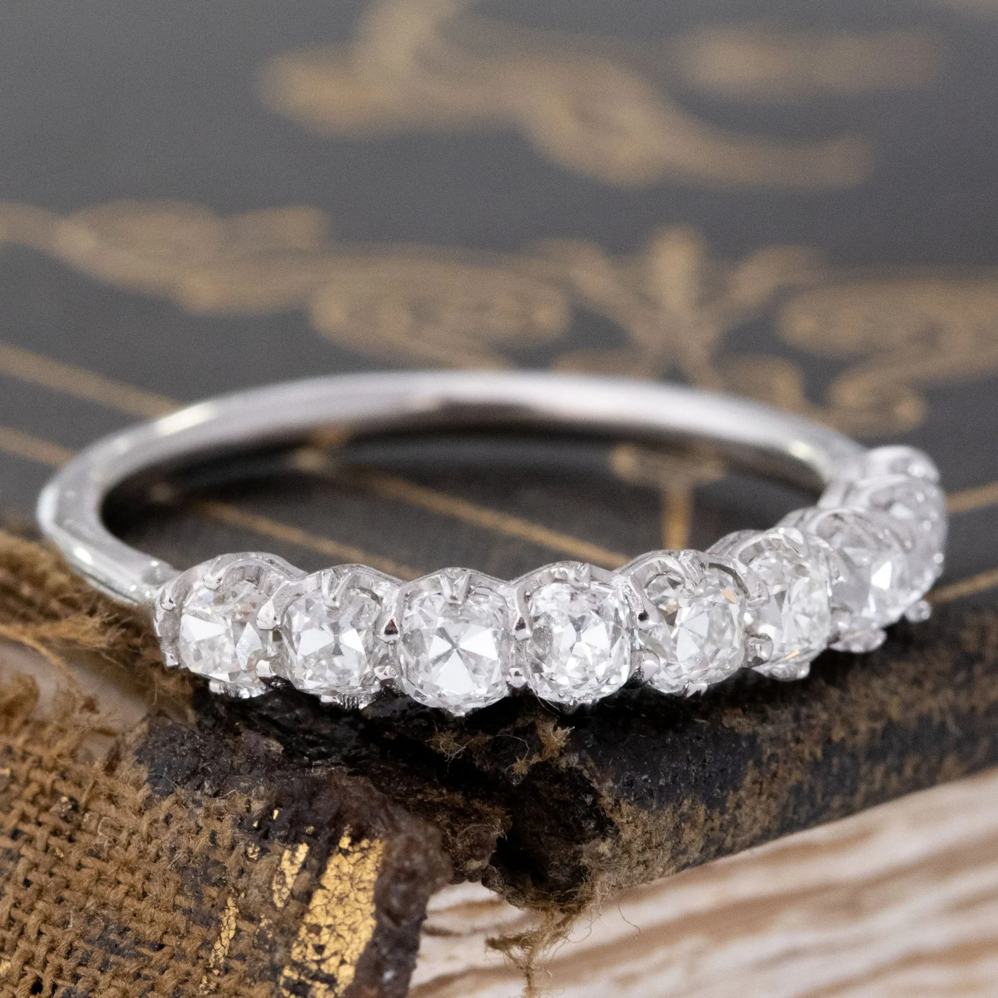 1.15ctw Old Mine Cut Diamond 9-Stone Half-Hoop Band