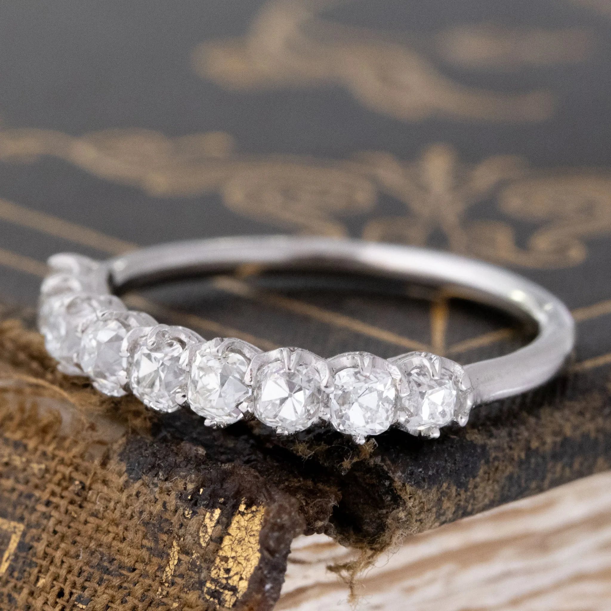 1.15ctw Old Mine Cut Diamond 9-Stone Half-Hoop Band