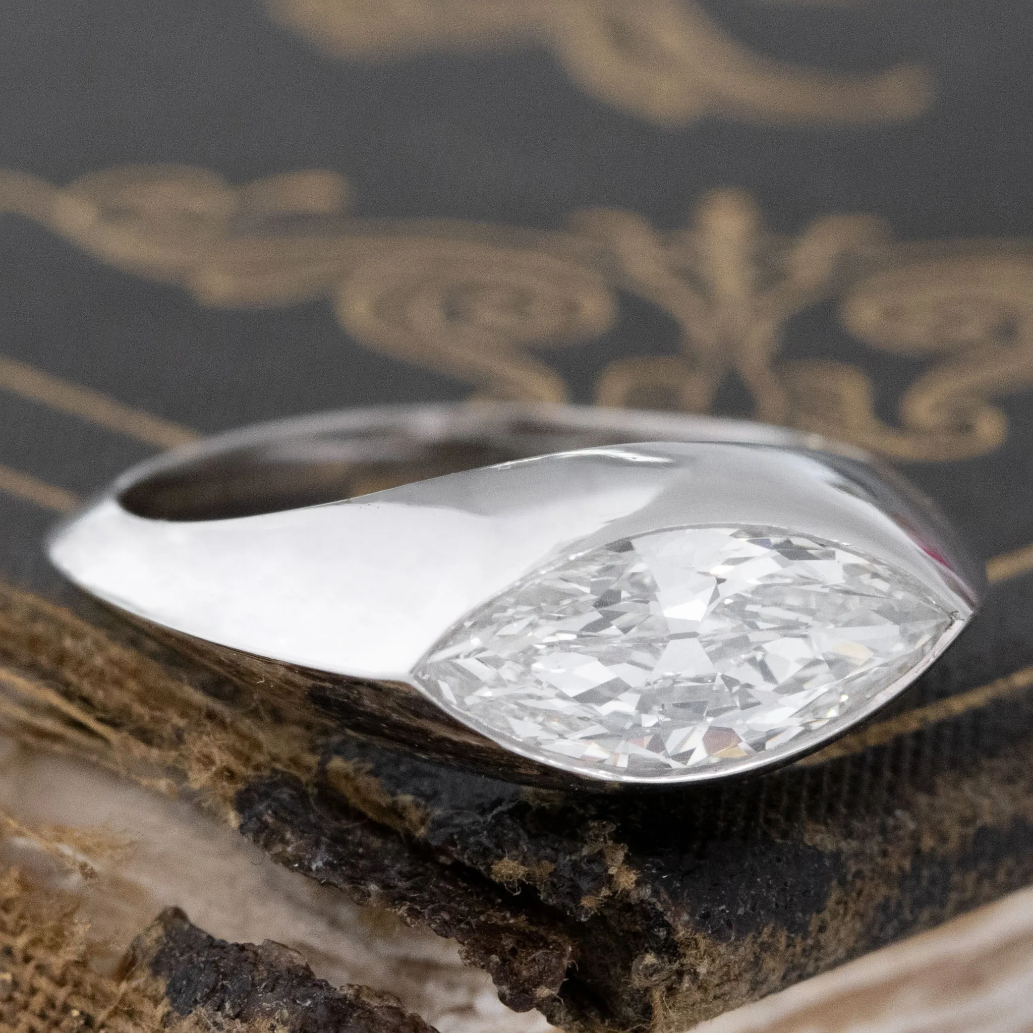 1.16ct Marquise Cut Diamond Bezel Ring, GIA H VS2