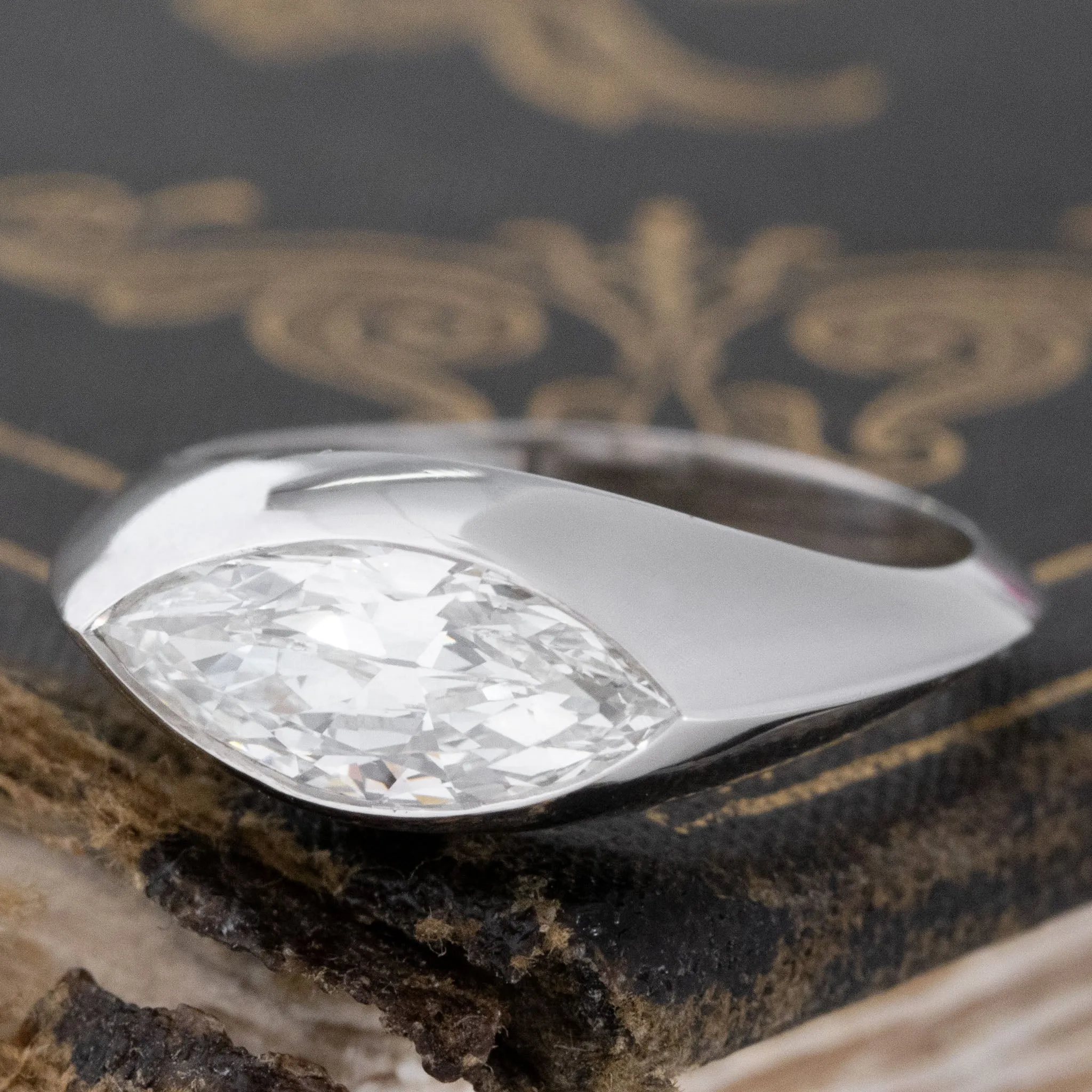 1.16ct Marquise Cut Diamond Bezel Ring, GIA H VS2