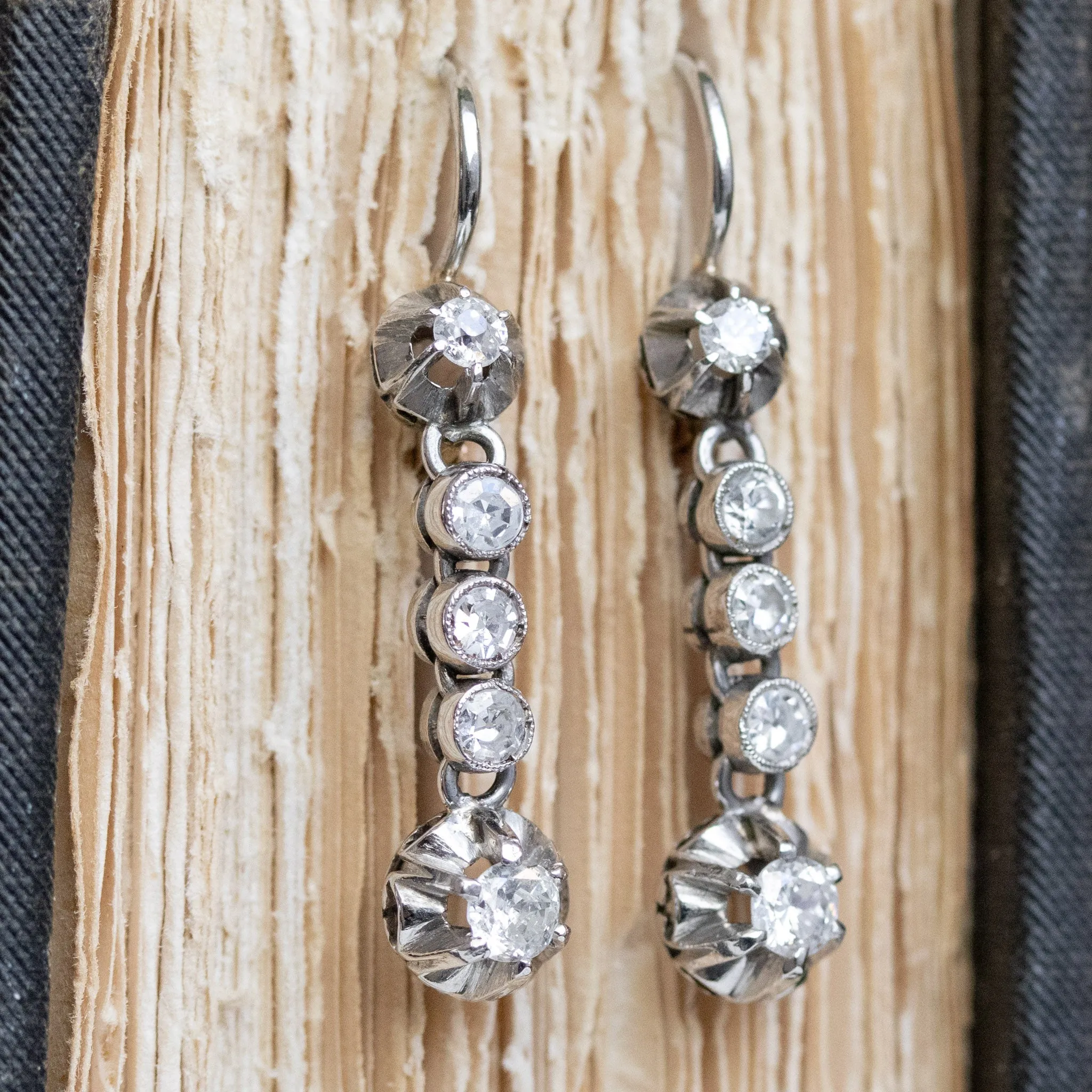 1.18ctw Vintage Old European Cut Diamond Buttercup Drop Earrings