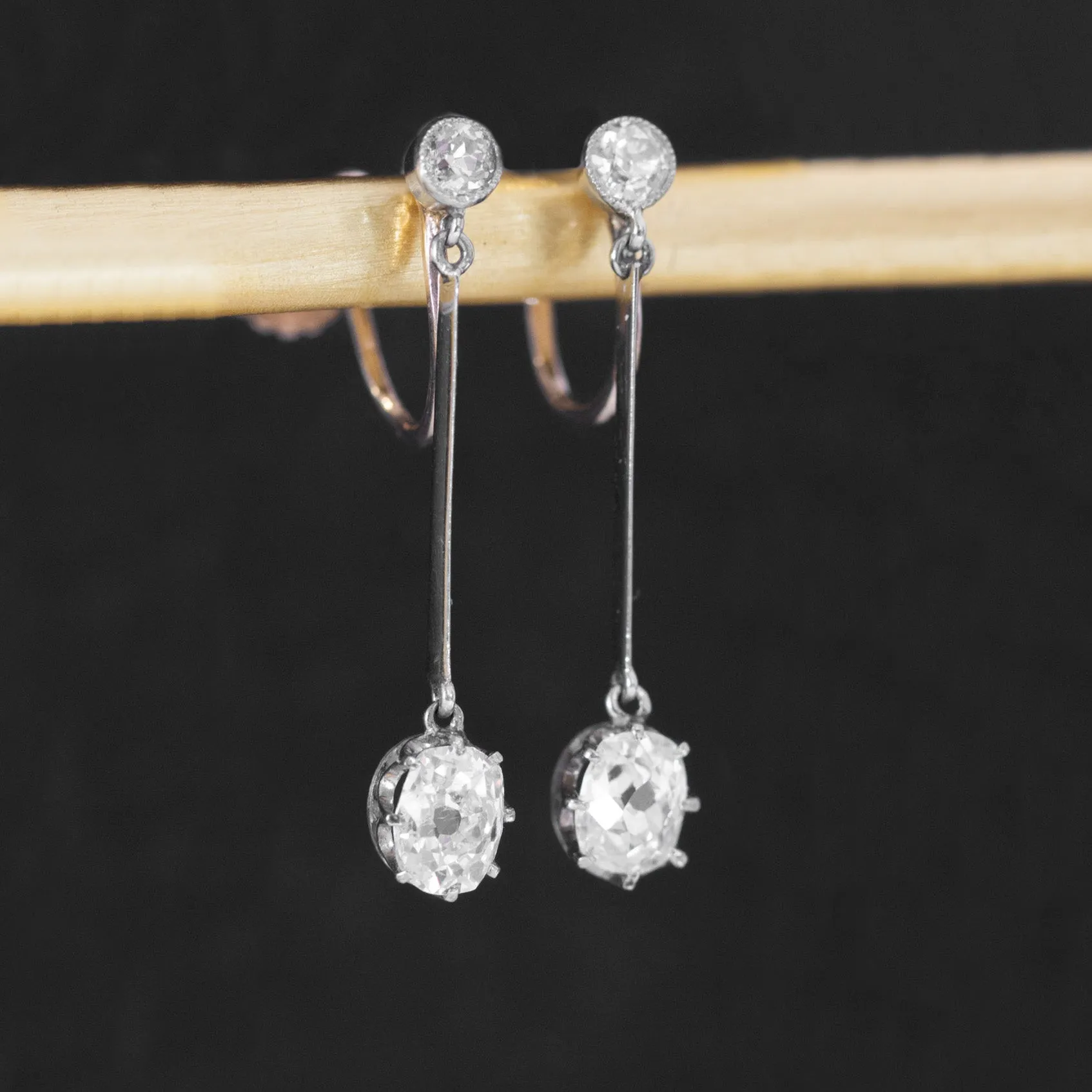 1.19ctw Antique Oval Cushion Cut Diamond Long Drop Earrings