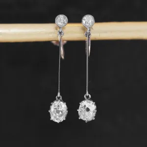 1.19ctw Antique Oval Cushion Cut Diamond Long Drop Earrings