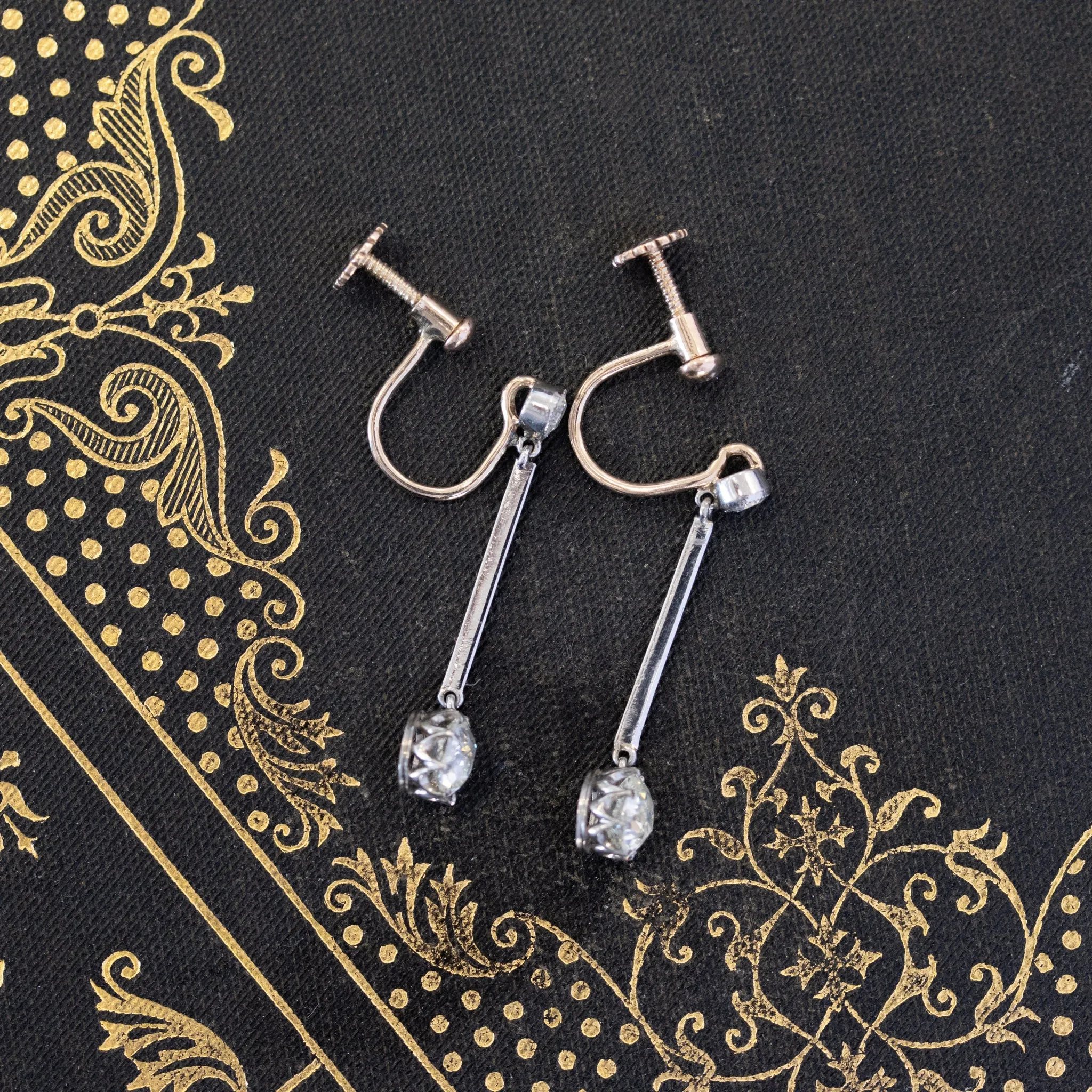 1.19ctw Antique Oval Cushion Cut Diamond Long Drop Earrings