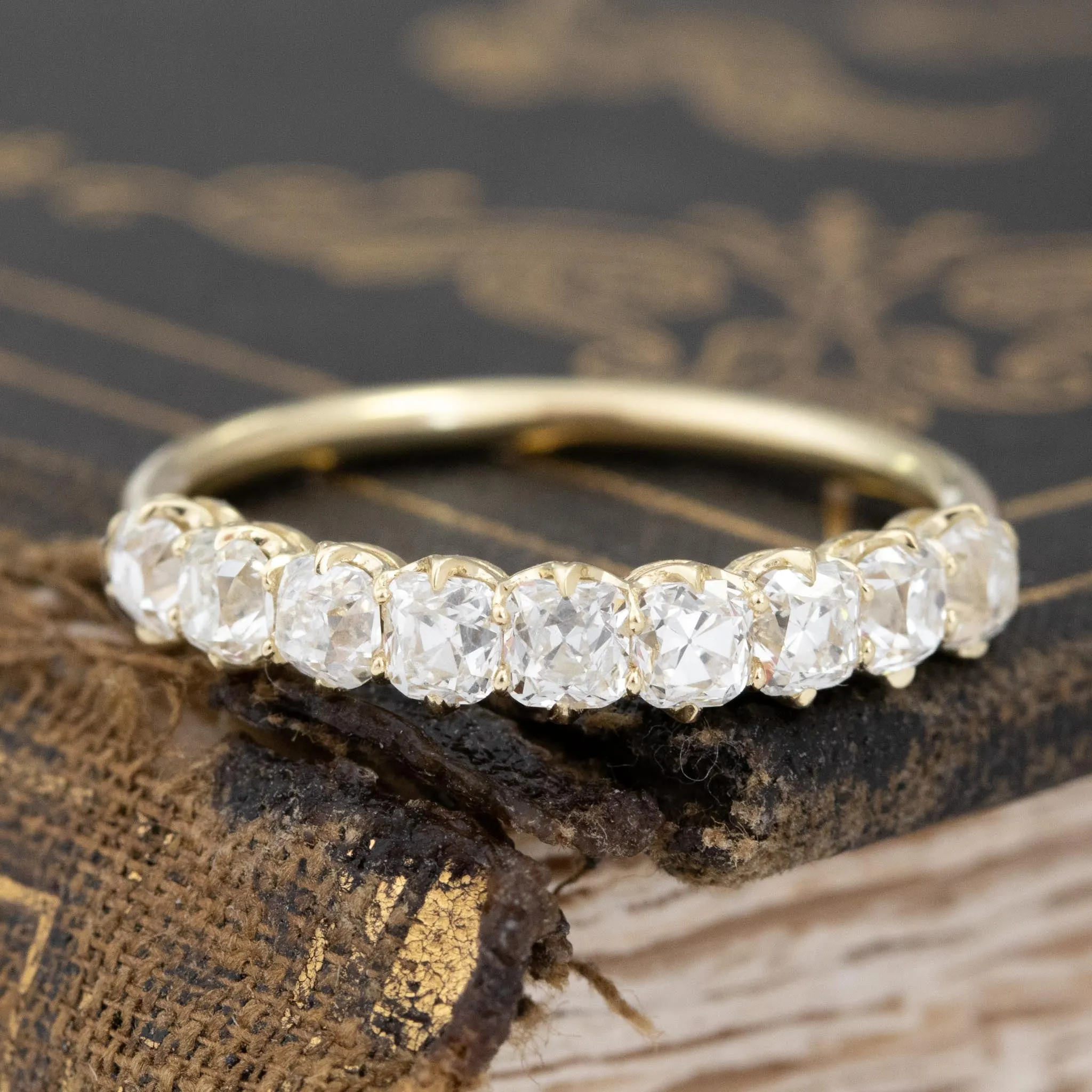 1.23ctw Old Mine Cut Diamond Half-Hoop Band