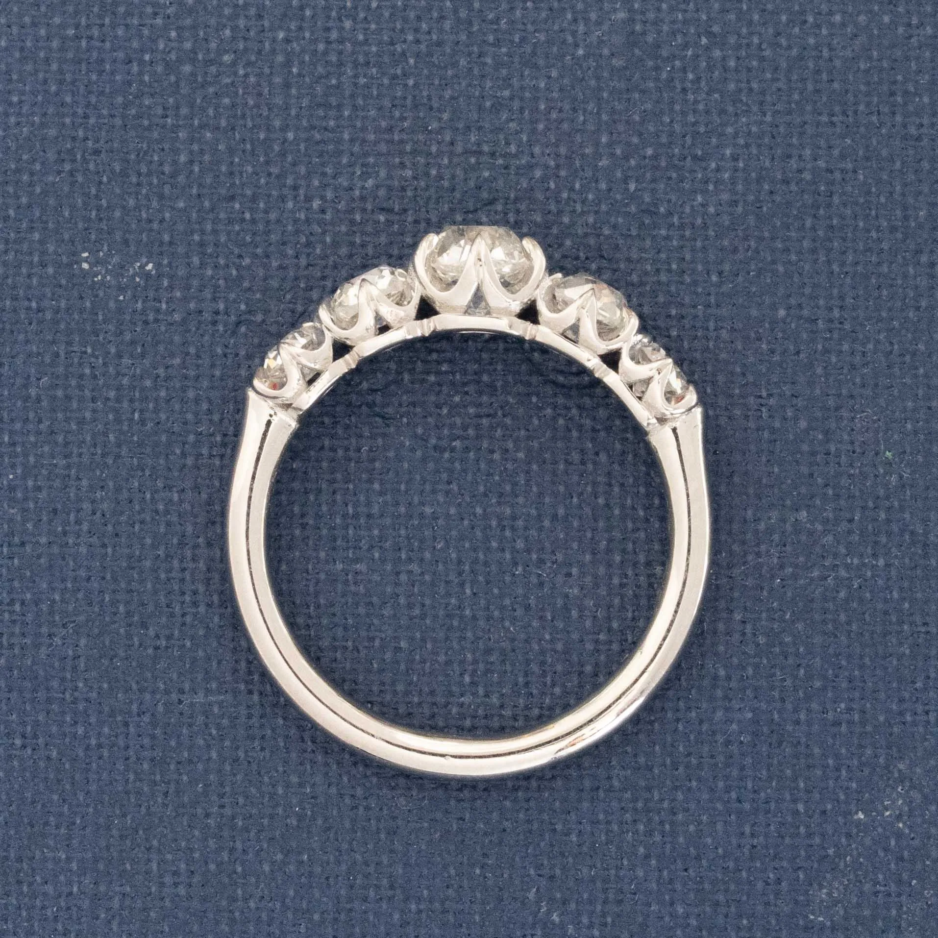 1.28ctw Old Mine Cut Diamond Graduated 5-Stone Half-hoop Band