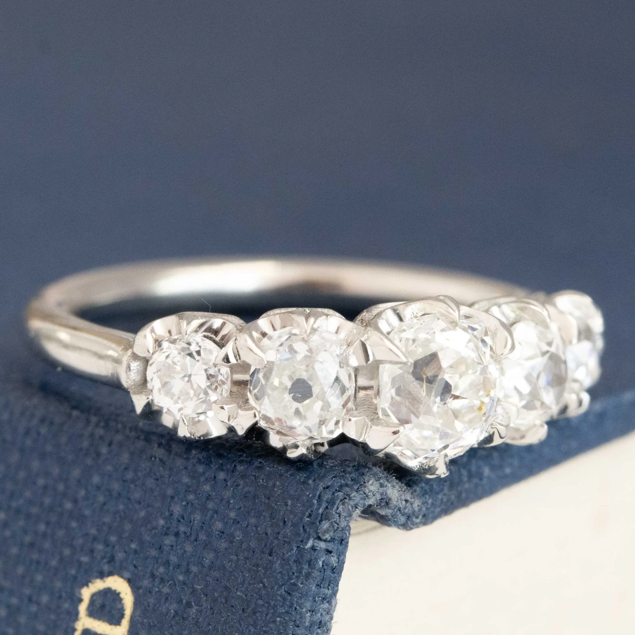 1.28ctw Old Mine Cut Diamond Graduated 5-Stone Half-hoop Band