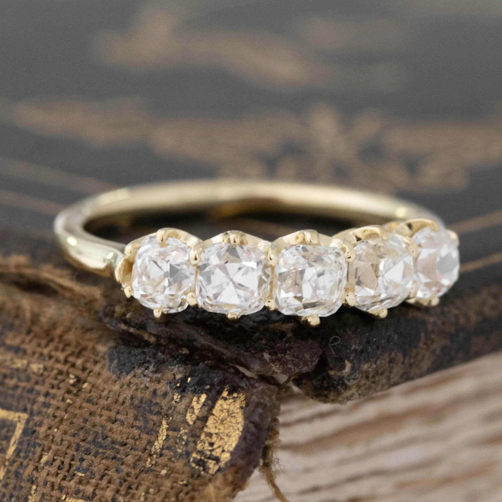 1.29ctw Old Mine Cut Diamond 5-Stone Band