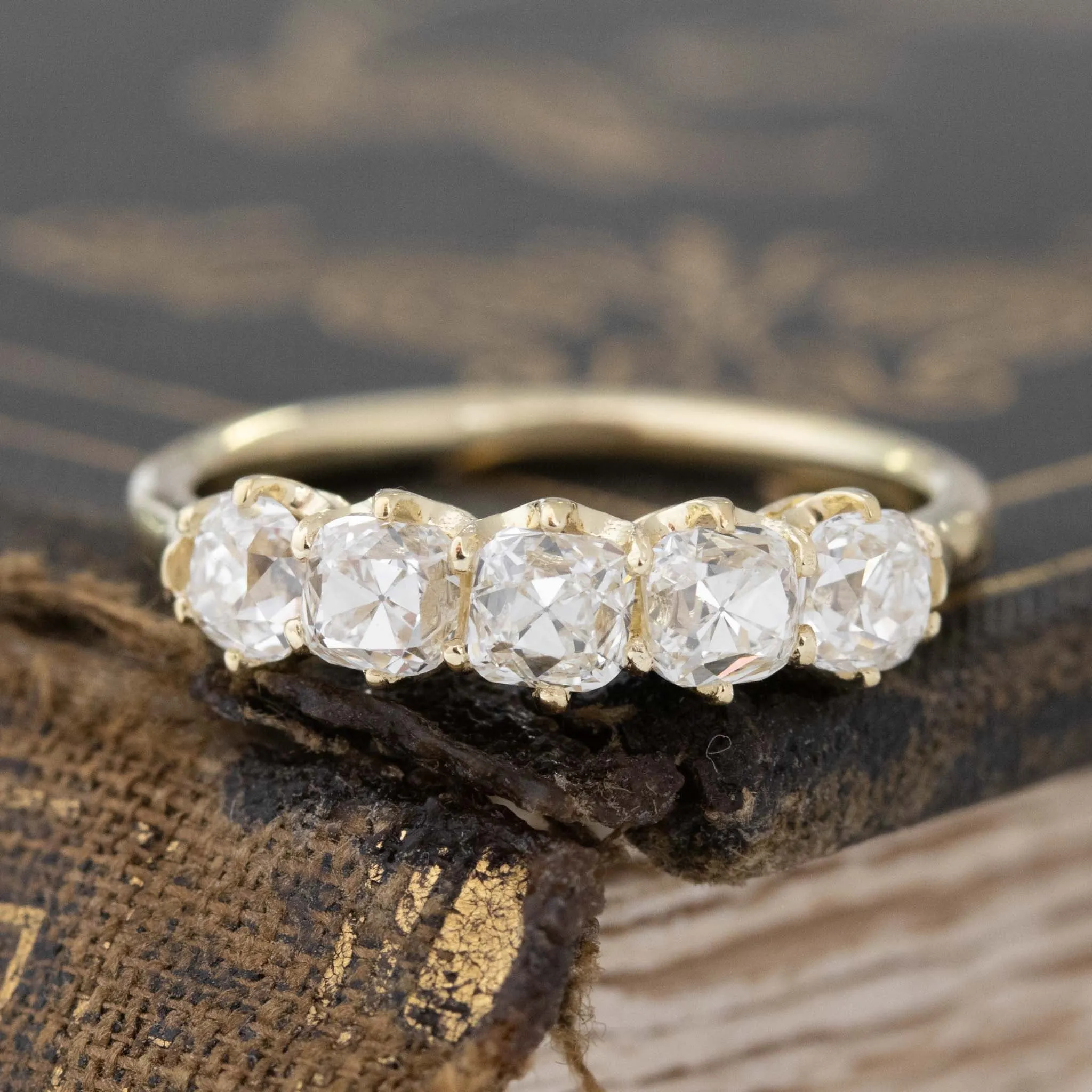 1.29ctw Old Mine Cut Diamond 5-Stone Band