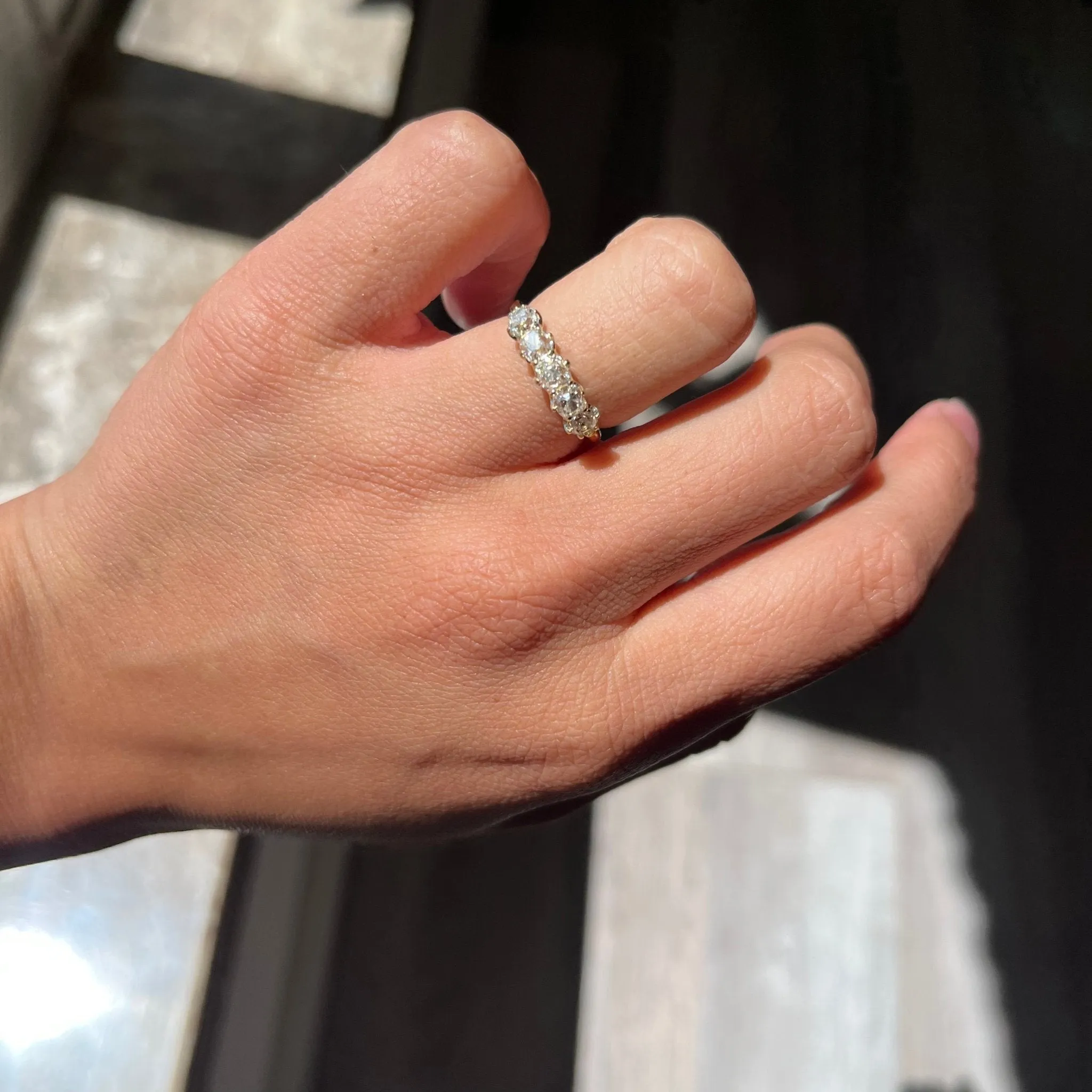 1.29ctw Old Mine Cut Diamond 5-Stone Band