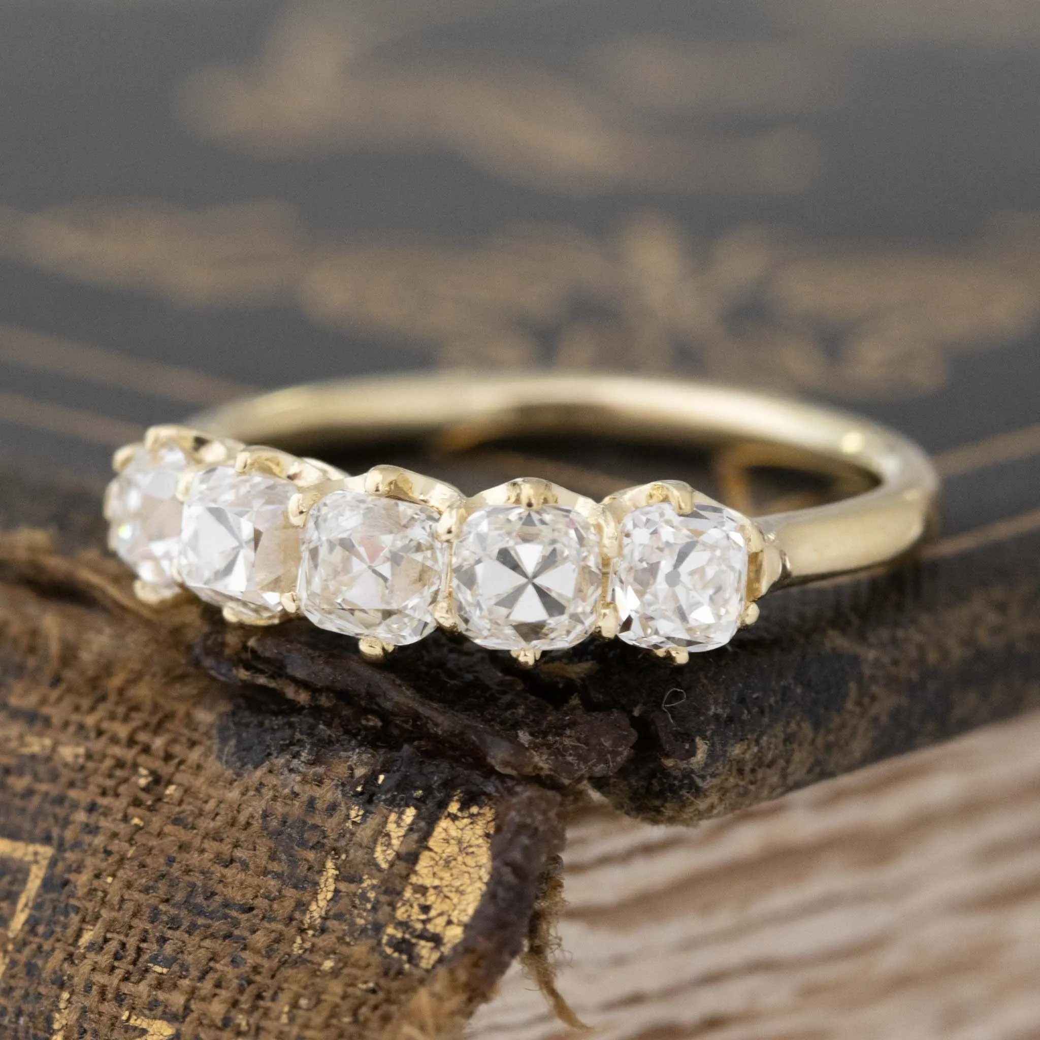 1.29ctw Old Mine Cut Diamond 5-Stone Band