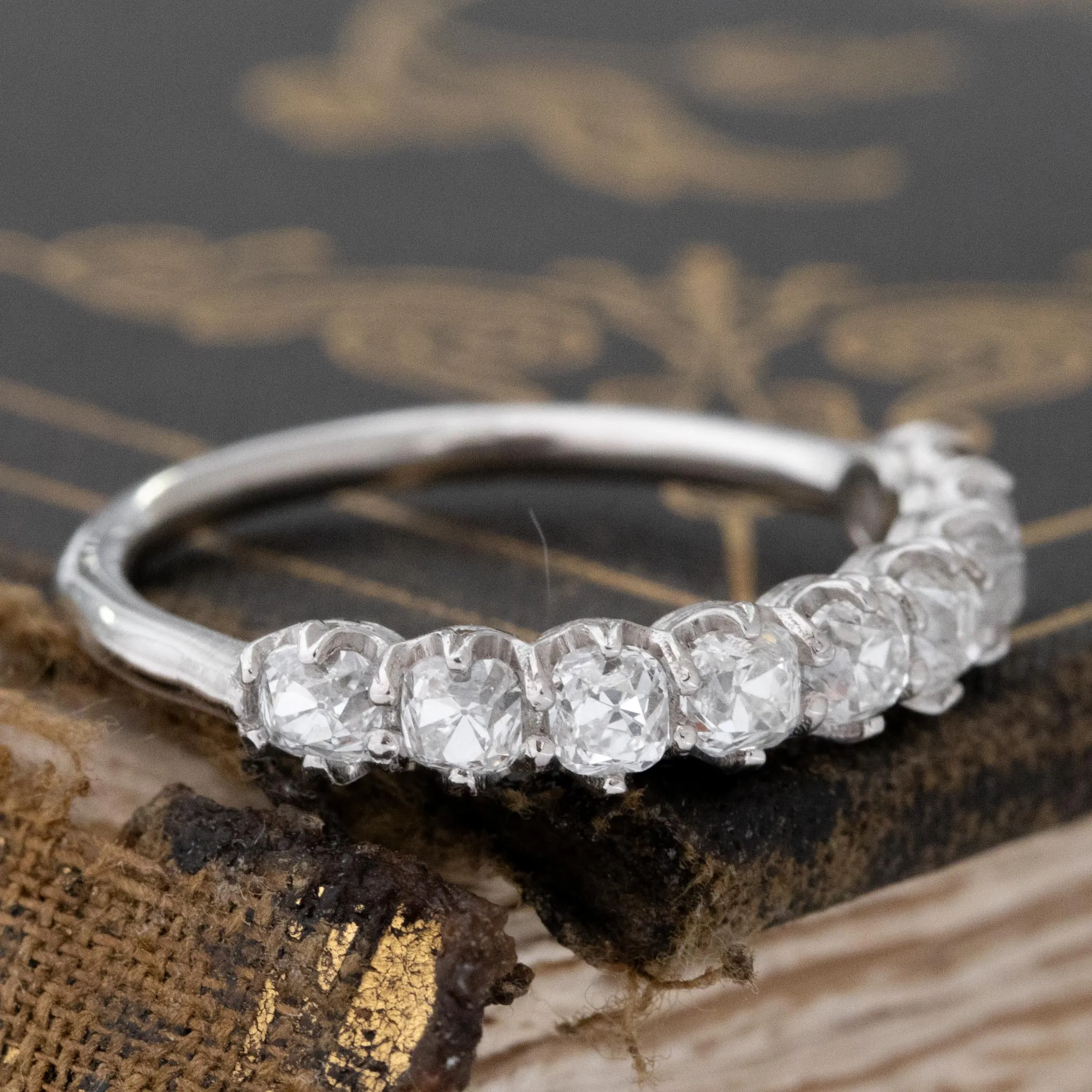 1.29ctw Old Mine Cut Diamond Half-Hoop Band