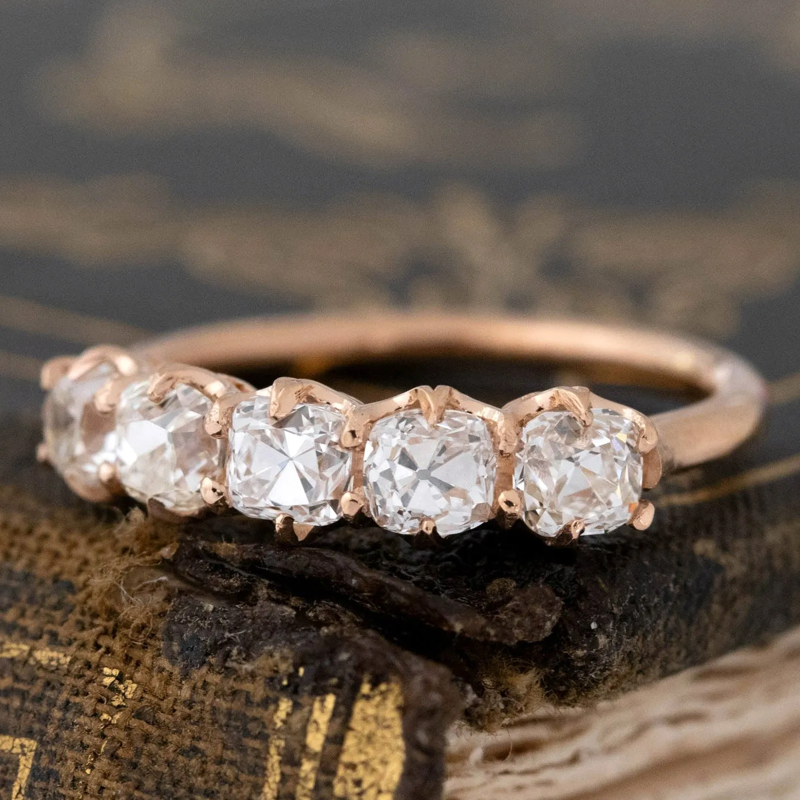 1.31ctw Old Mine Cut Diamond 5-Stone Band