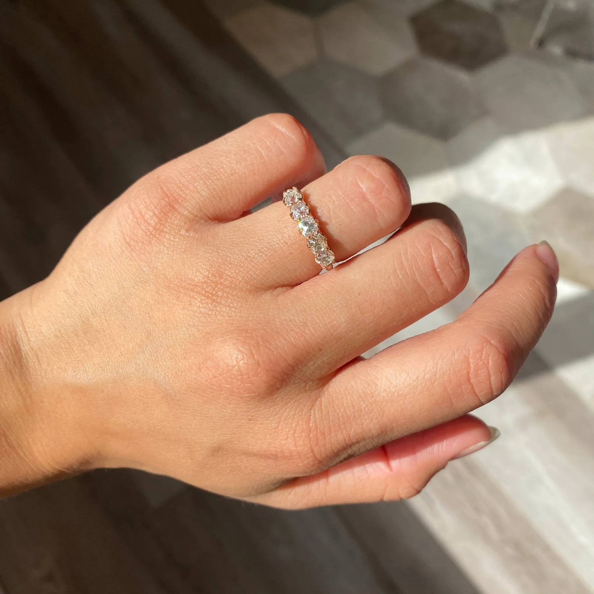 1.31ctw Old Mine Cut Diamond 5-Stone Band