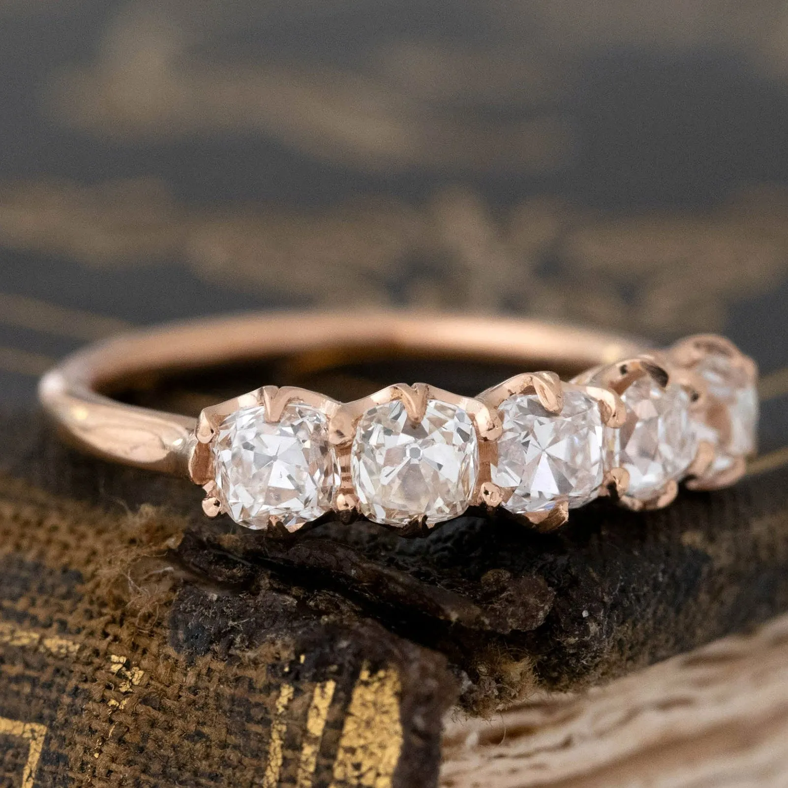 1.31ctw Old Mine Cut Diamond 5-Stone Band