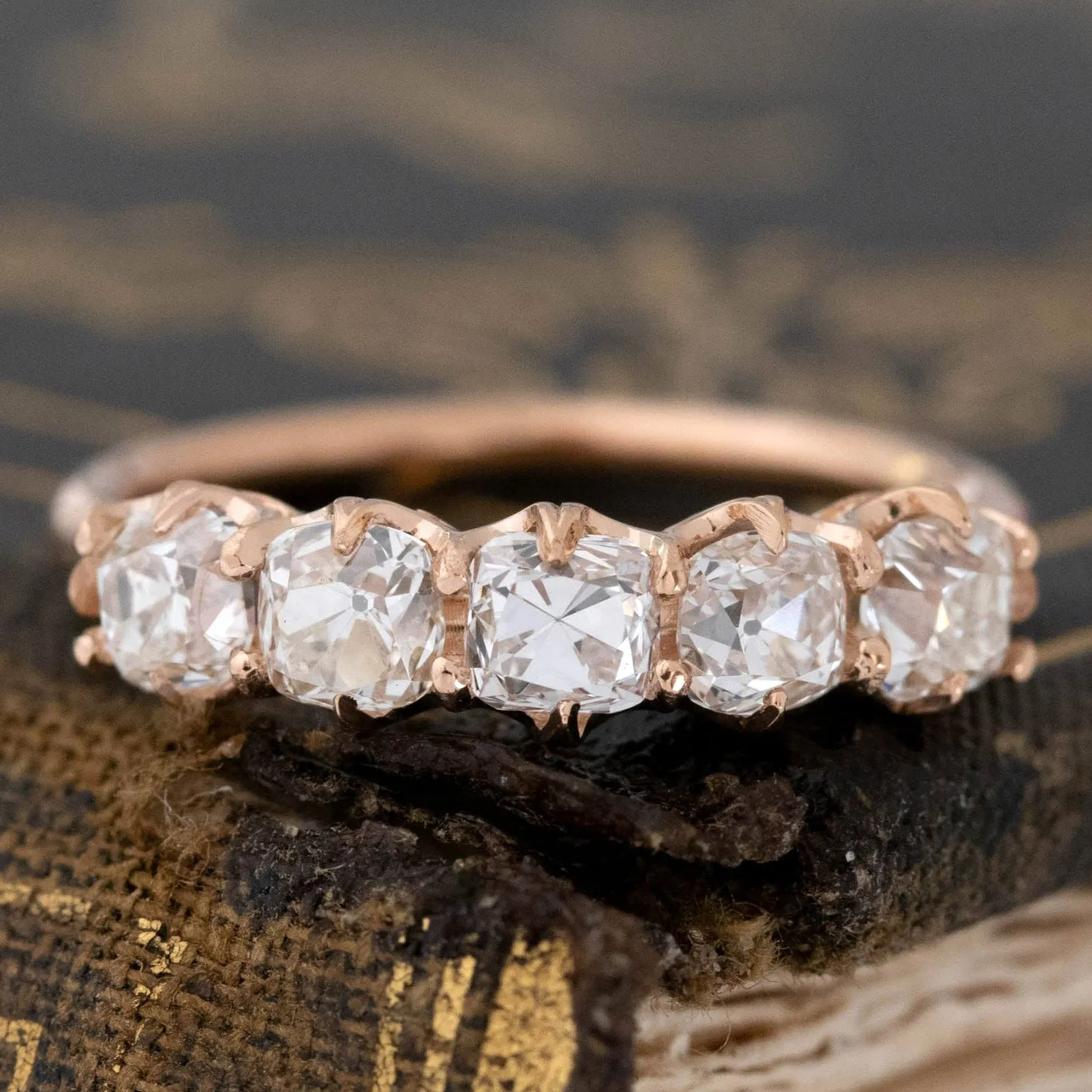 1.31ctw Old Mine Cut Diamond 5-Stone Band