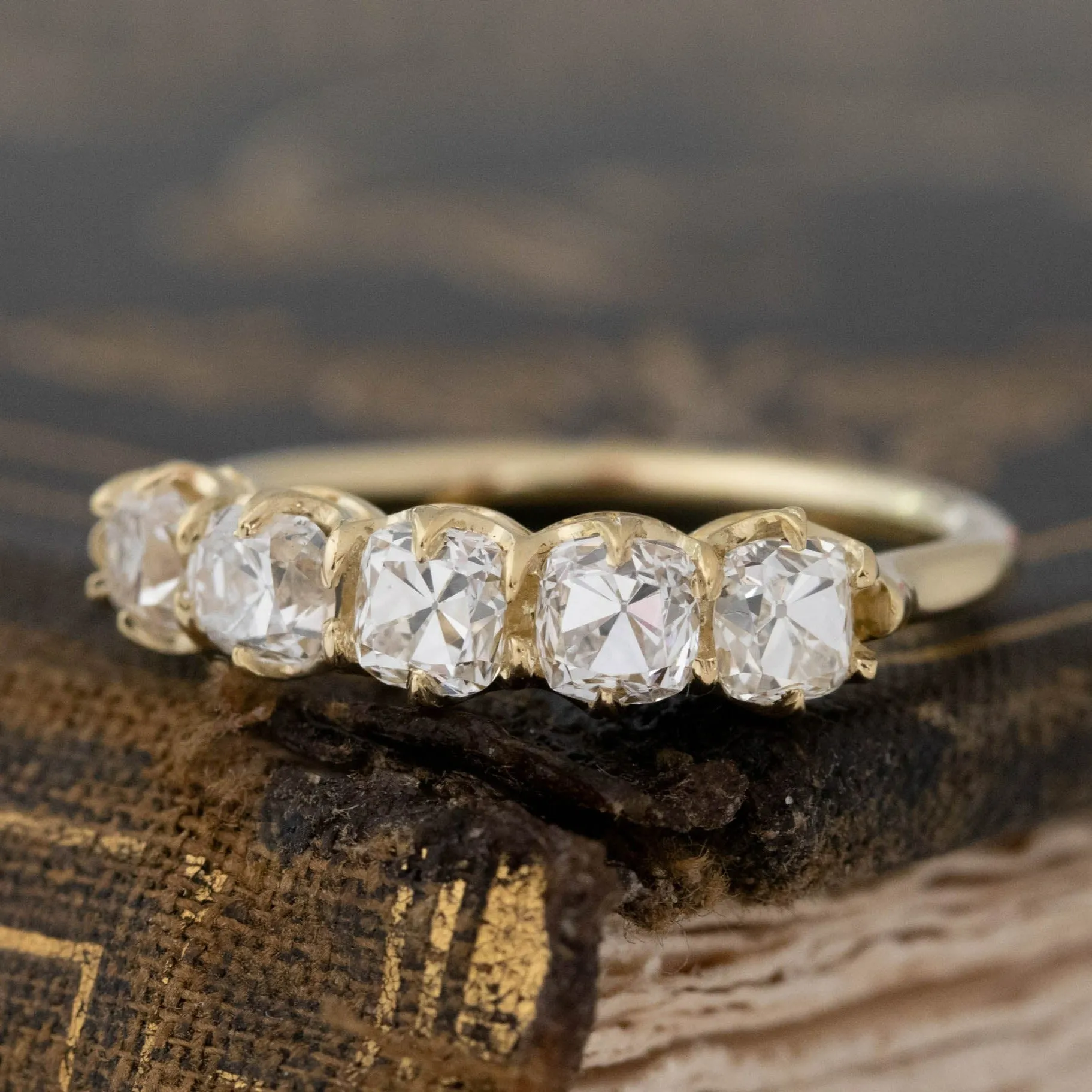 1.34ctw Old Mine Cut Diamond 5-Stone Band