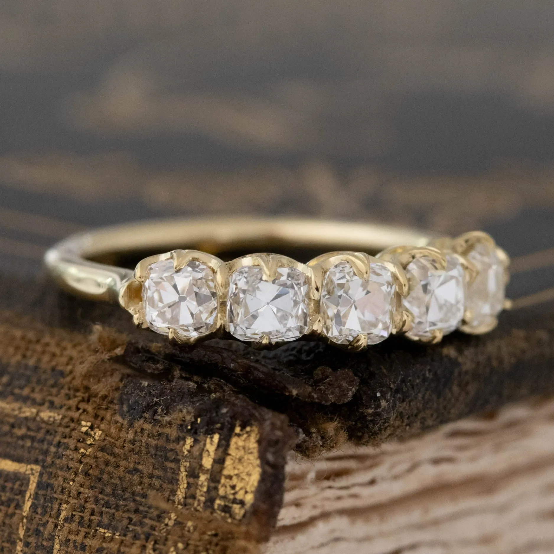 1.34ctw Old Mine Cut Diamond 5-Stone Band